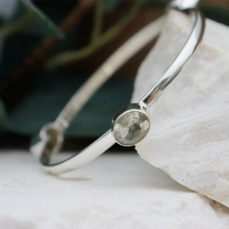 Green Amethyst Boho Silver Bangle