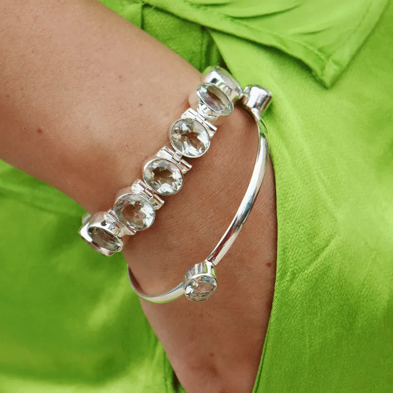 Green Amethyst Boho Silver Bangle