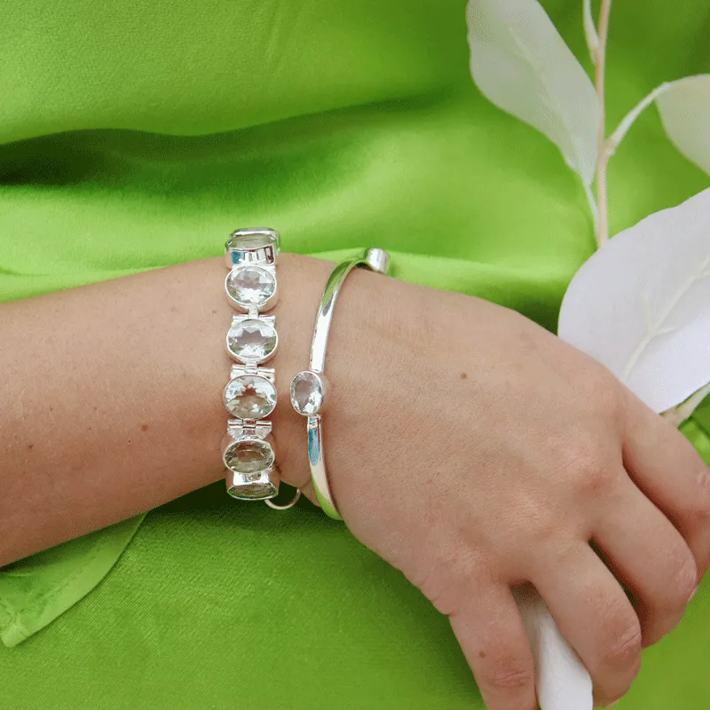 Green Amethyst Boho Silver Bangle