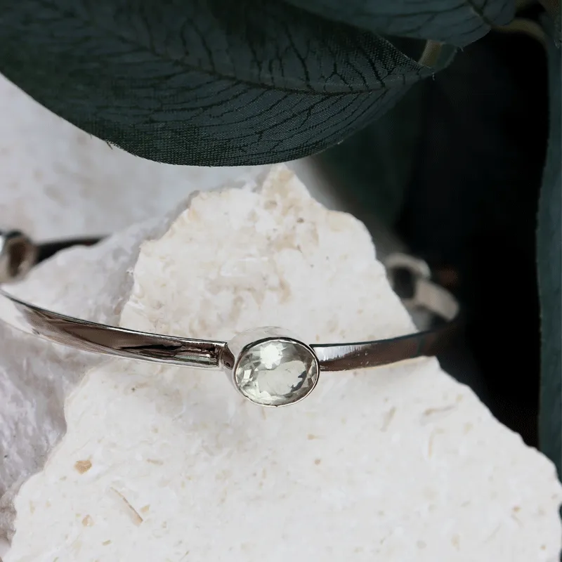 Green Amethyst Boho Silver Bangle