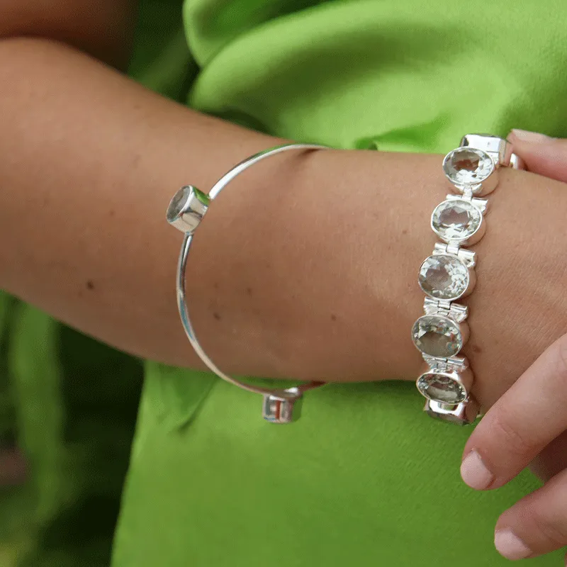 Green Amethyst Boho Silver Bangle