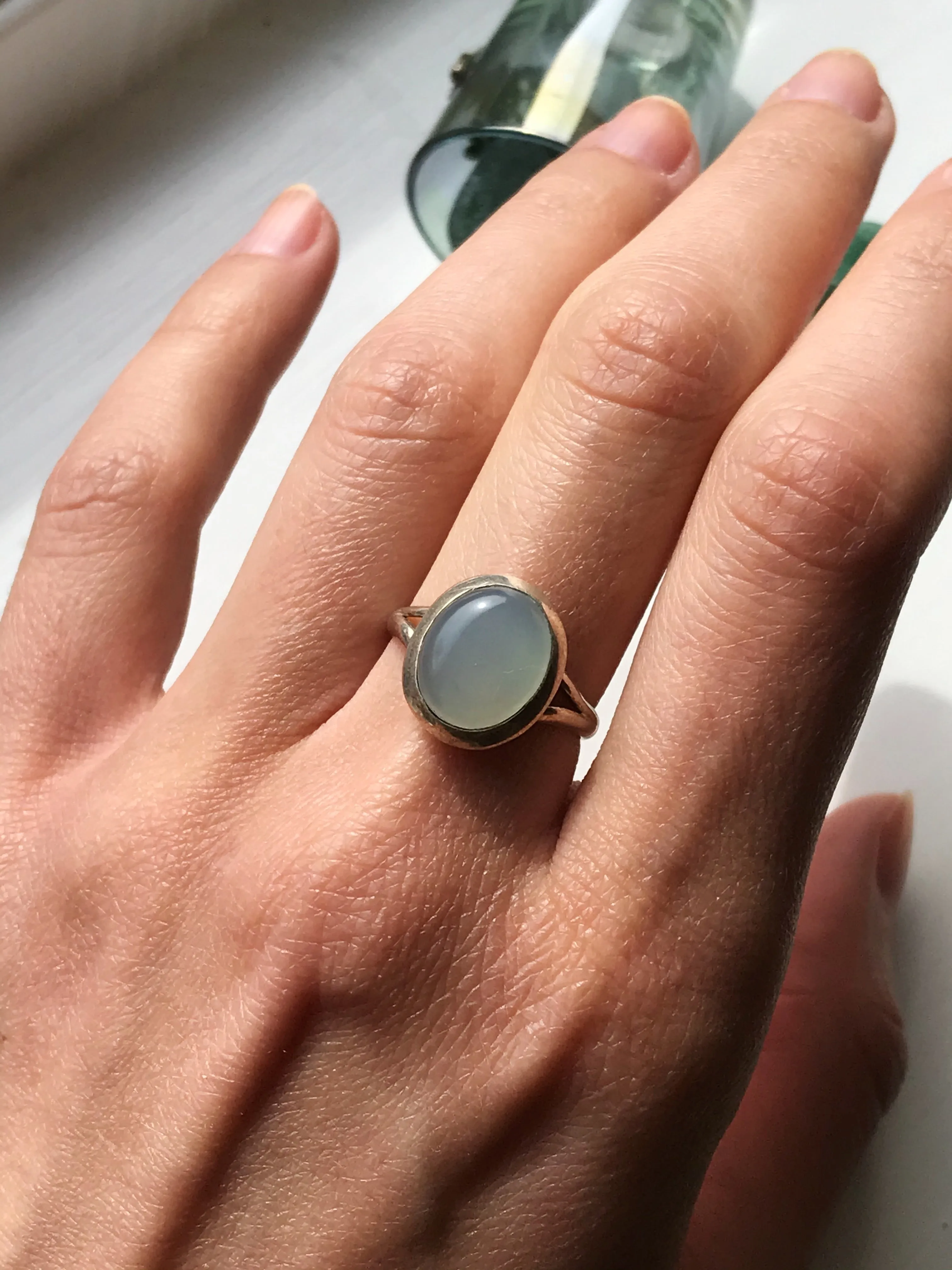 Green Chalcedony Ariel Ring Double Band