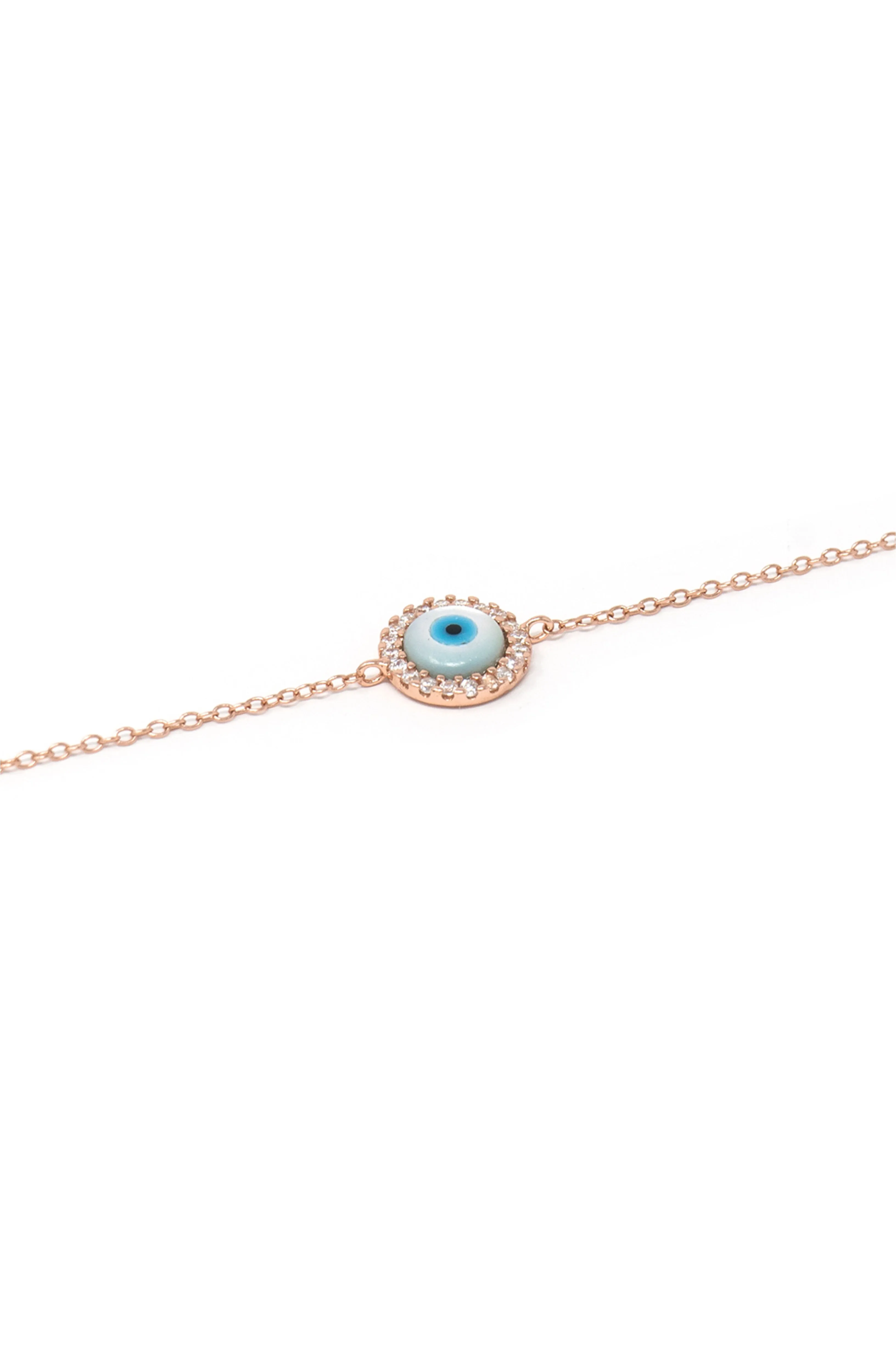 Halo Evil Eye Rose Gold Plated Sterling Silver Chain Bracelet