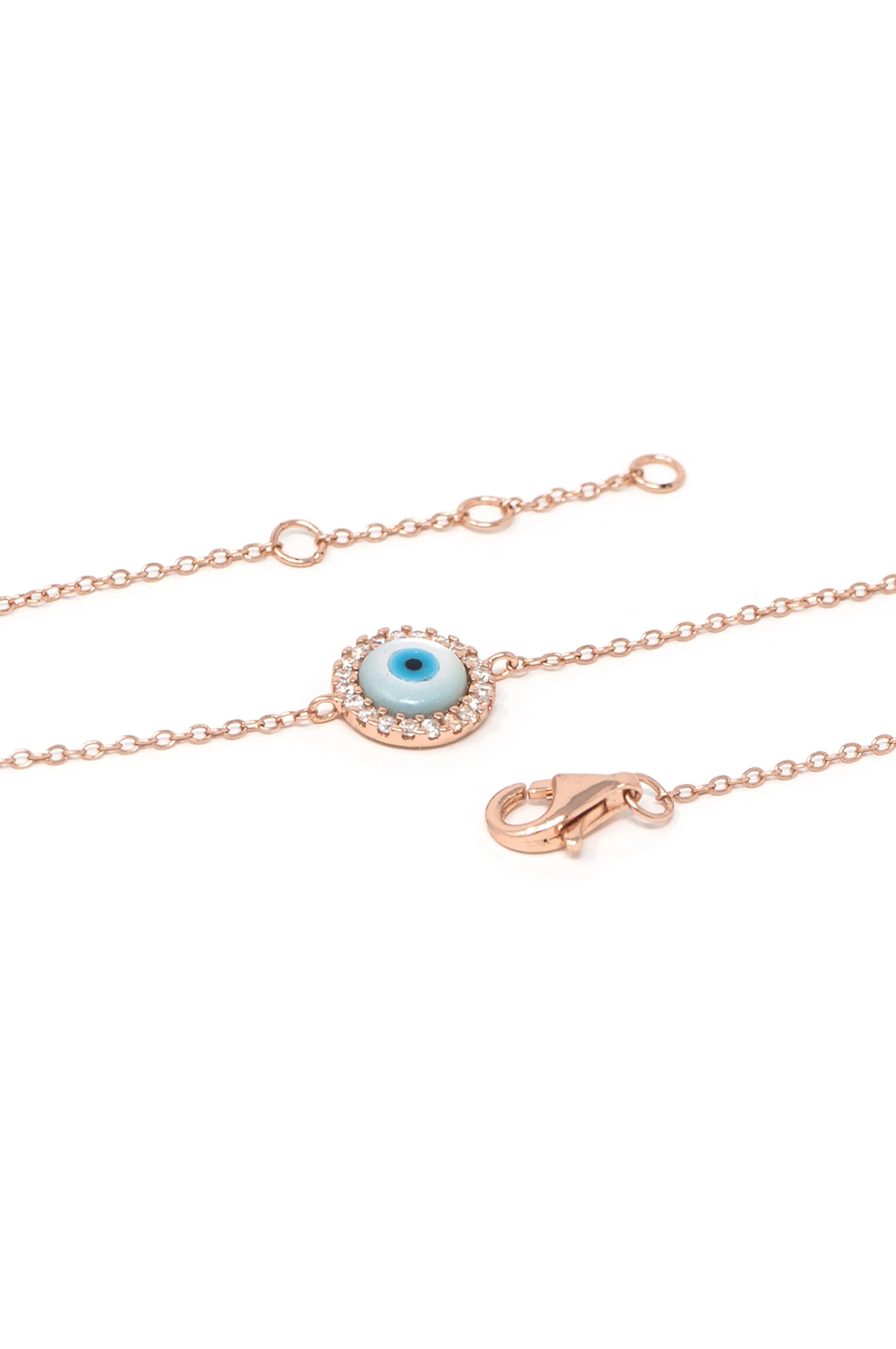 Halo Evil Eye Rose Gold Plated Sterling Silver Chain Bracelet