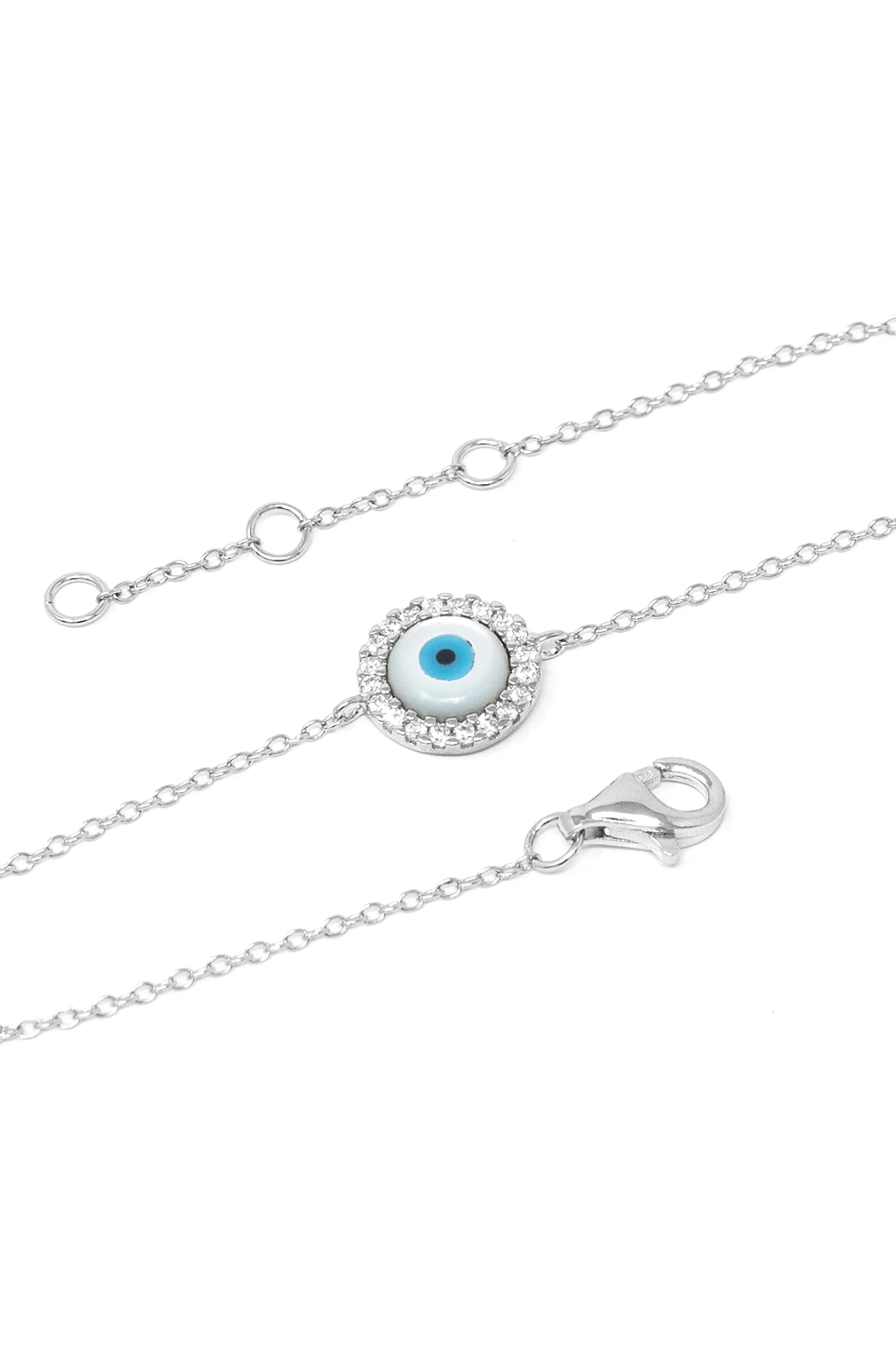 Halo Evil Eye Rose Gold Plated Sterling Silver Chain Bracelet