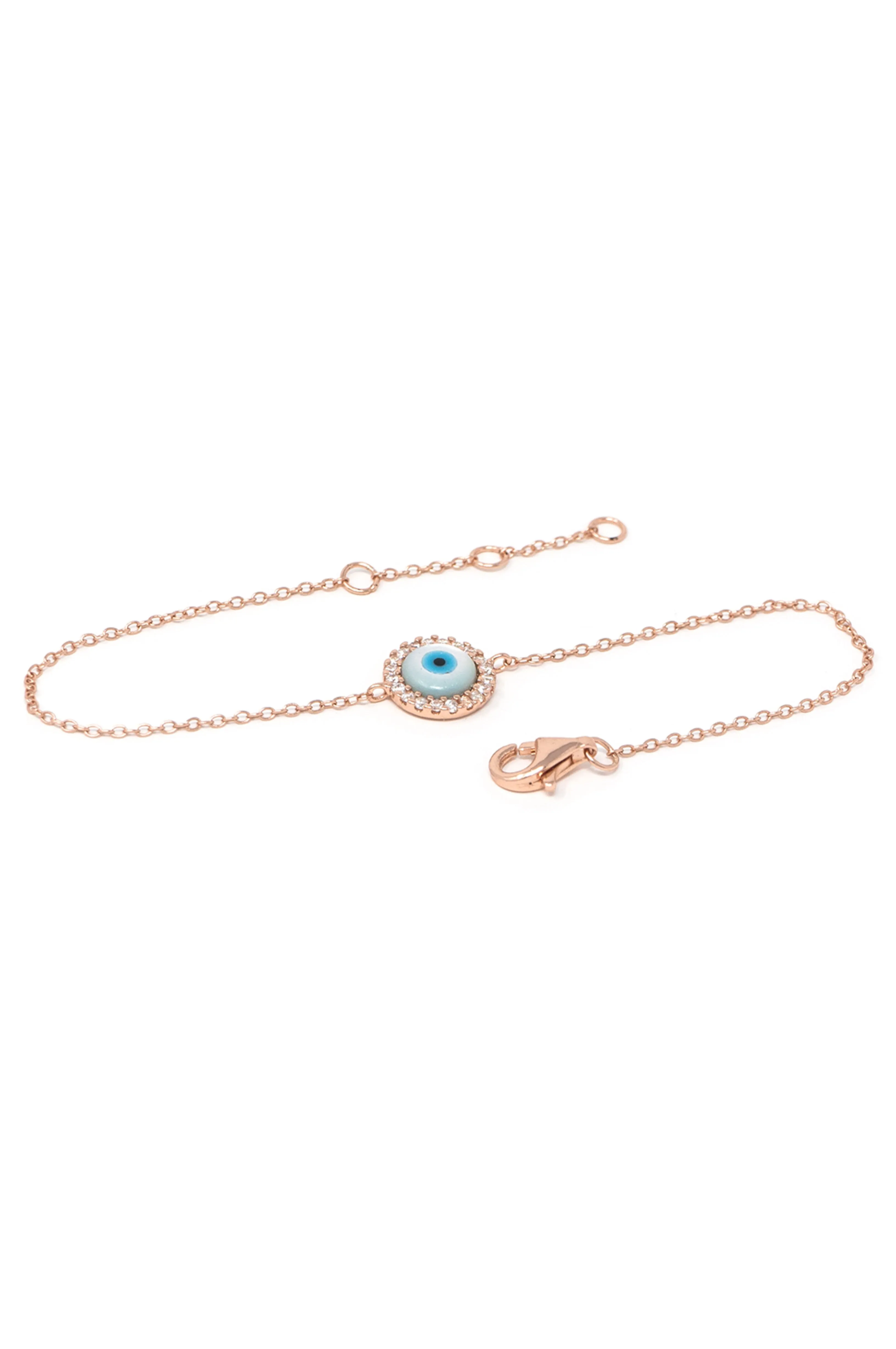 Halo Evil Eye Rose Gold Plated Sterling Silver Chain Bracelet