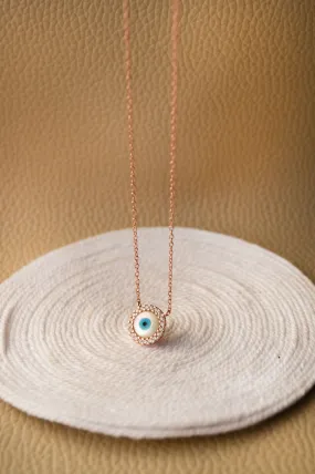 Halo Evil Eye Rose Gold Plated Sterling Silver Chain Necklace