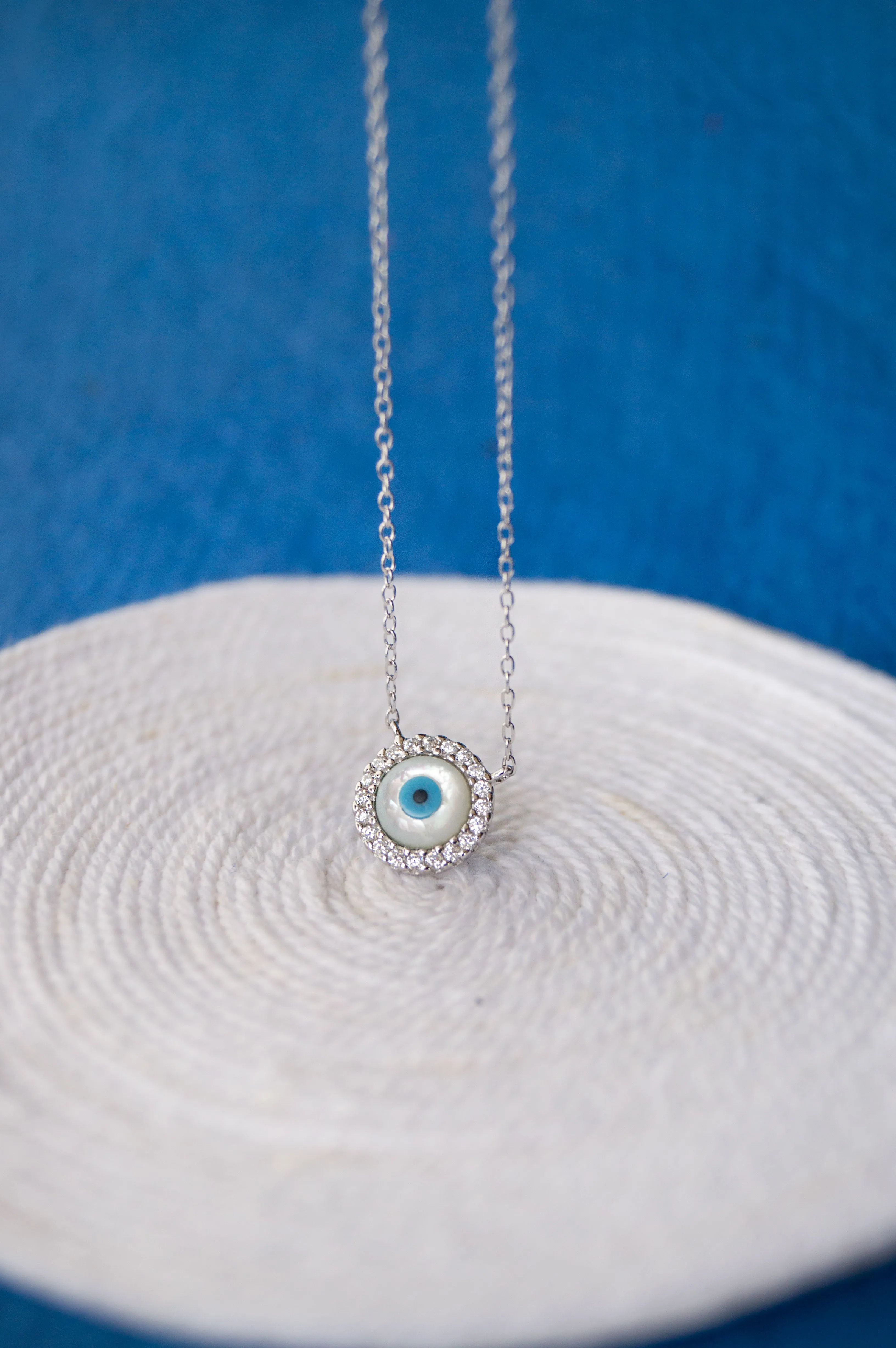 Halo Evil Eye Rose Gold Plated Sterling Silver Chain Necklace