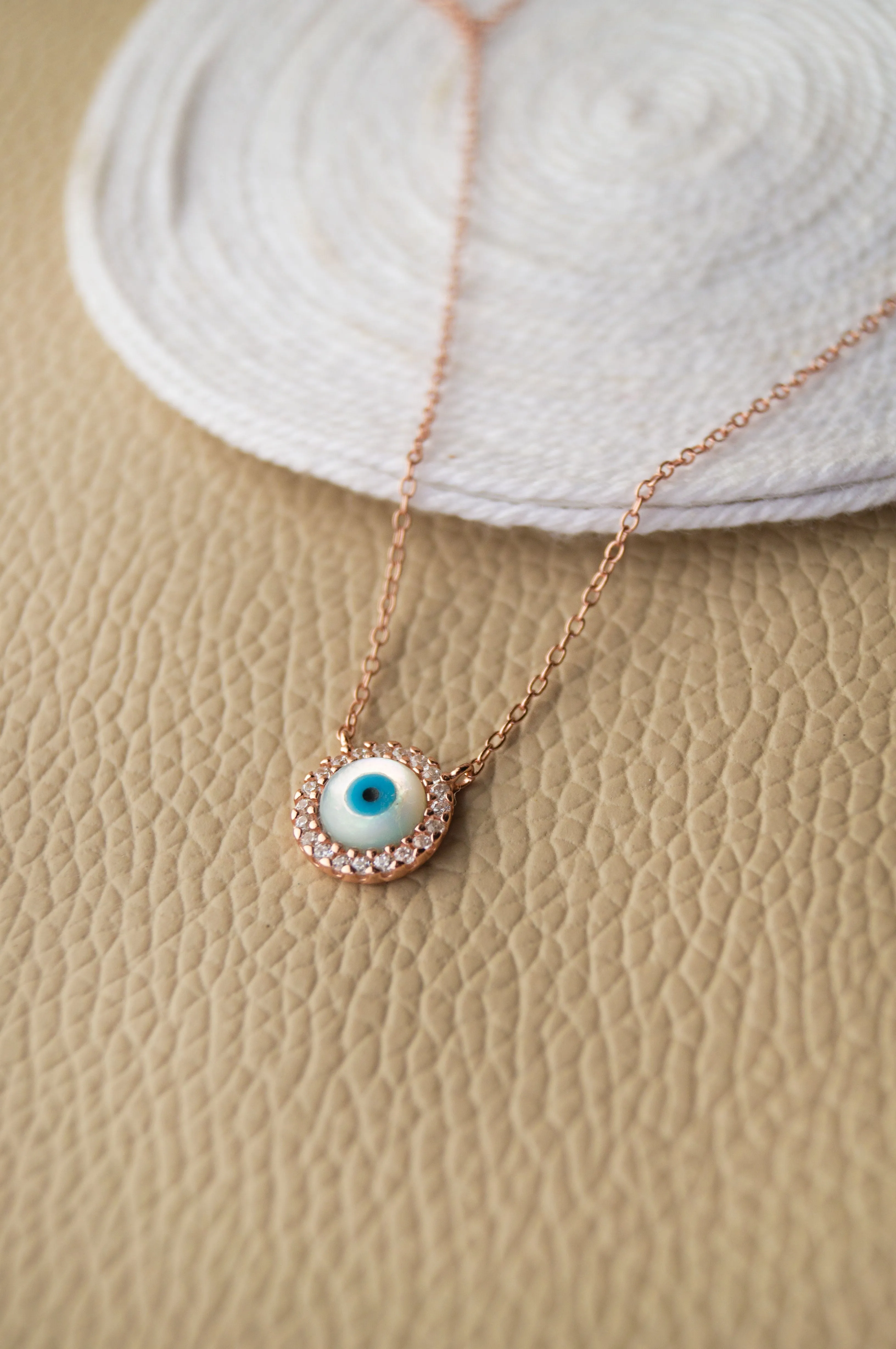 Halo Evil Eye Rose Gold Plated Sterling Silver Chain Necklace