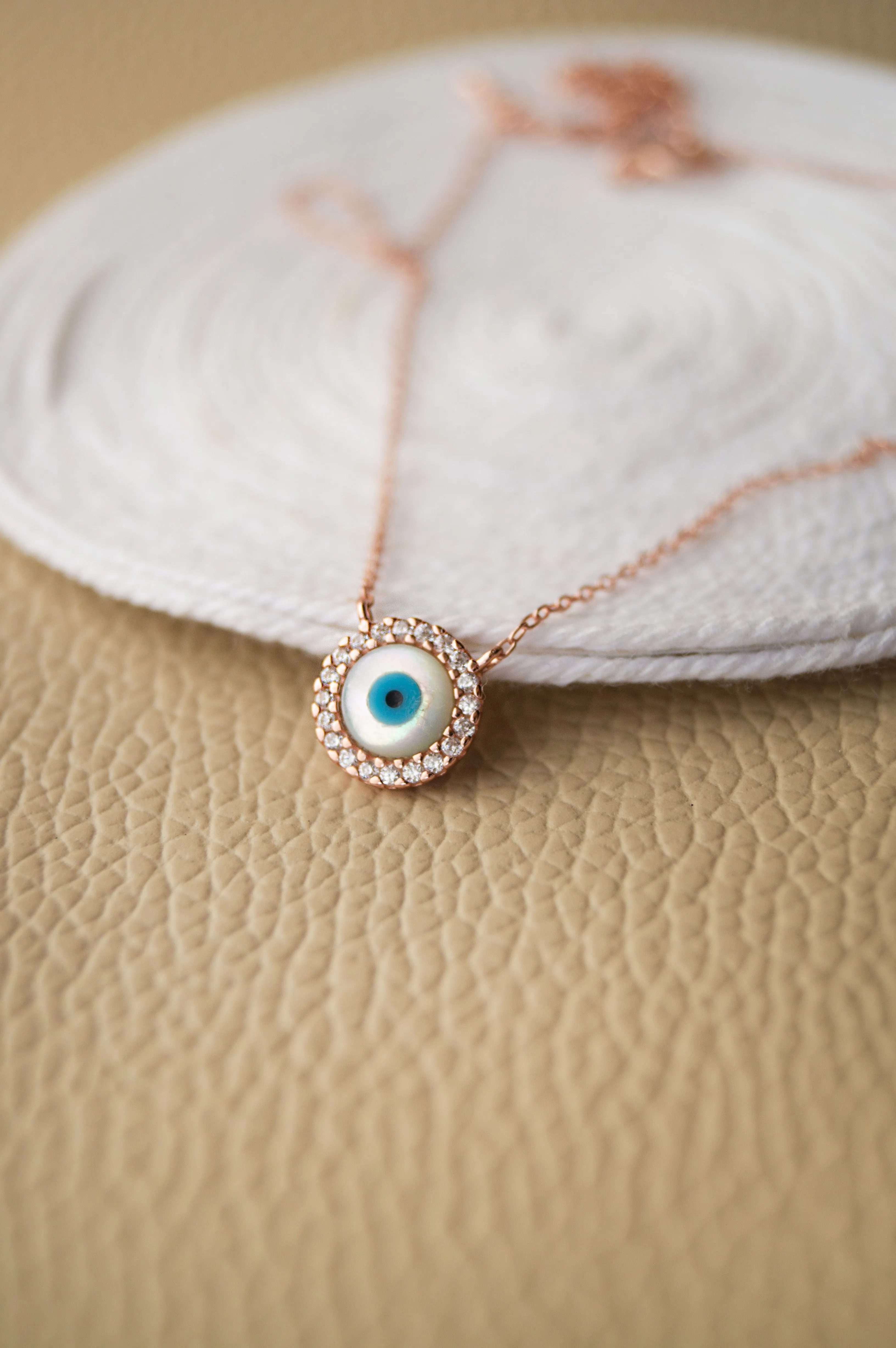 Halo Evil Eye Rose Gold Plated Sterling Silver Chain Necklace