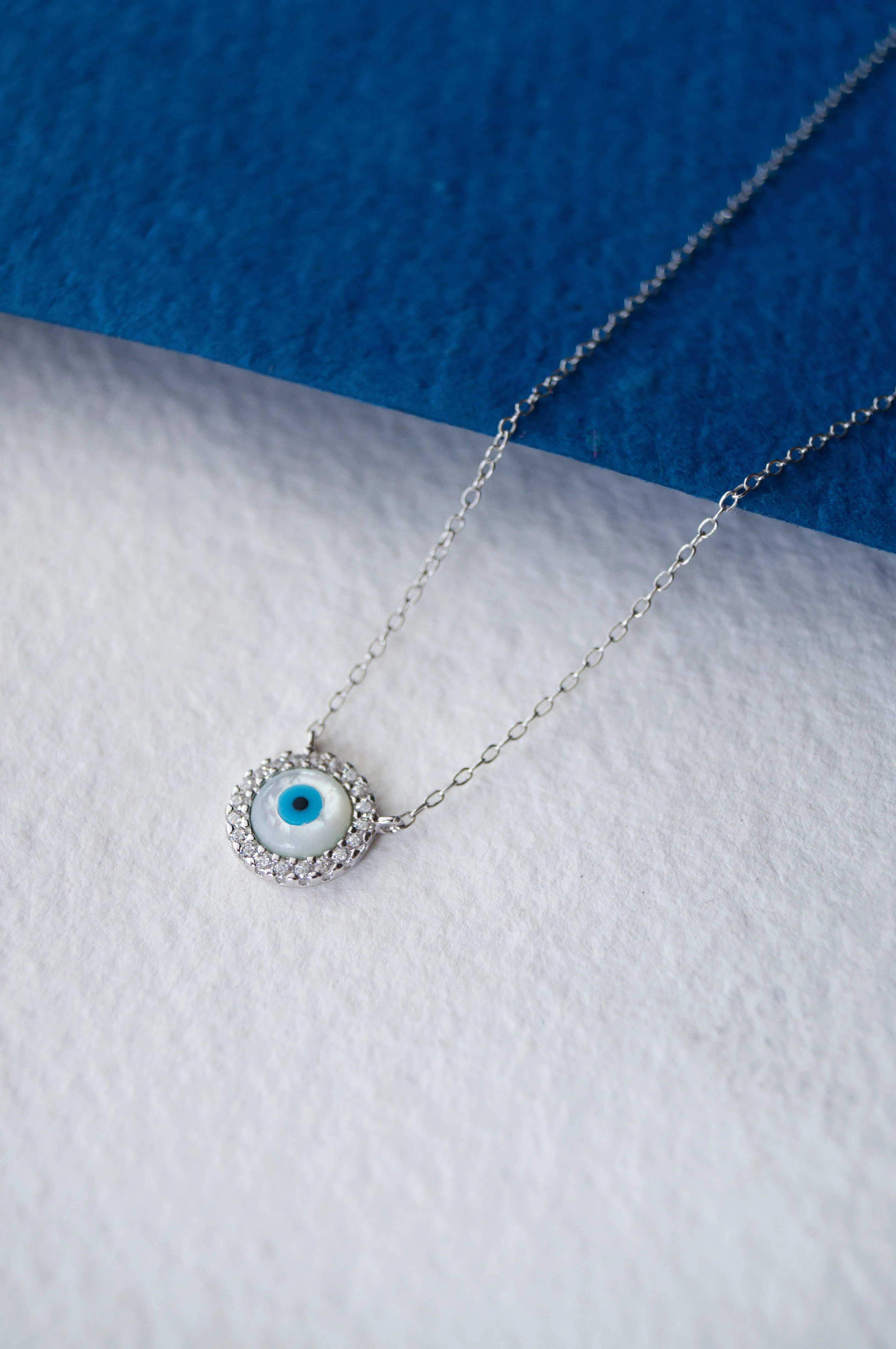 Halo Evil Eye Rose Gold Plated Sterling Silver Chain Necklace