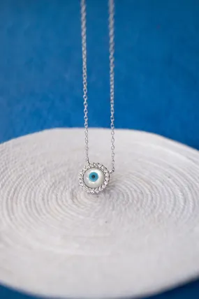 Halo Evil Eye Sterling Silver Chain Necklace