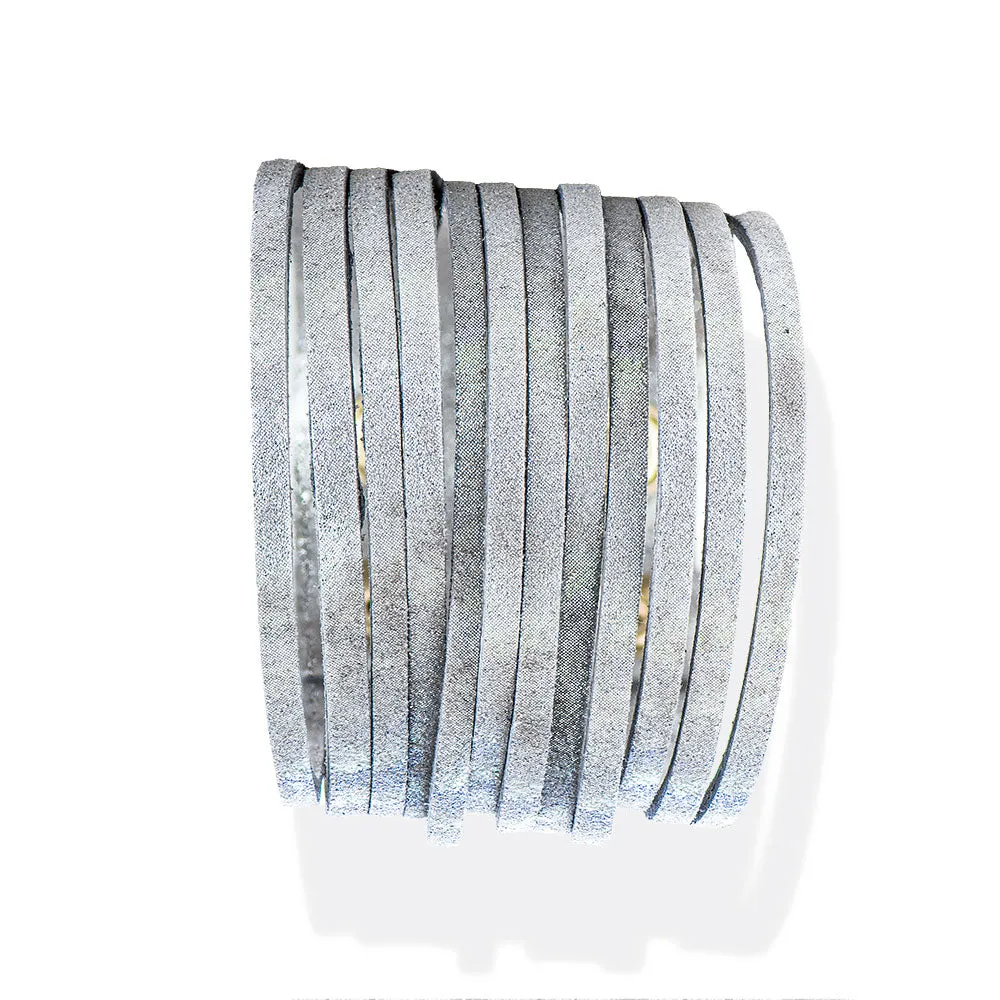 Handmade Leather Bracelet Sparkling Silver Fringes