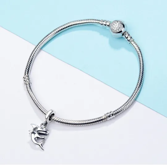 Happy Shark Charm 925 Sterling Silver