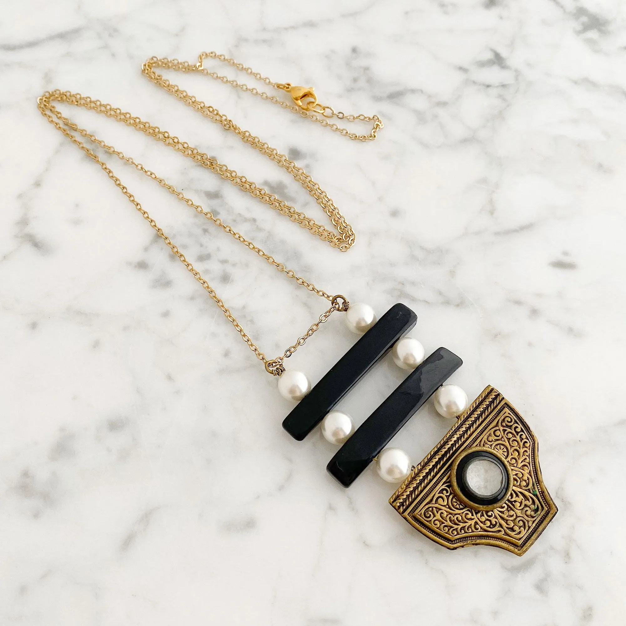 HAYES vintage brass buckle necklace