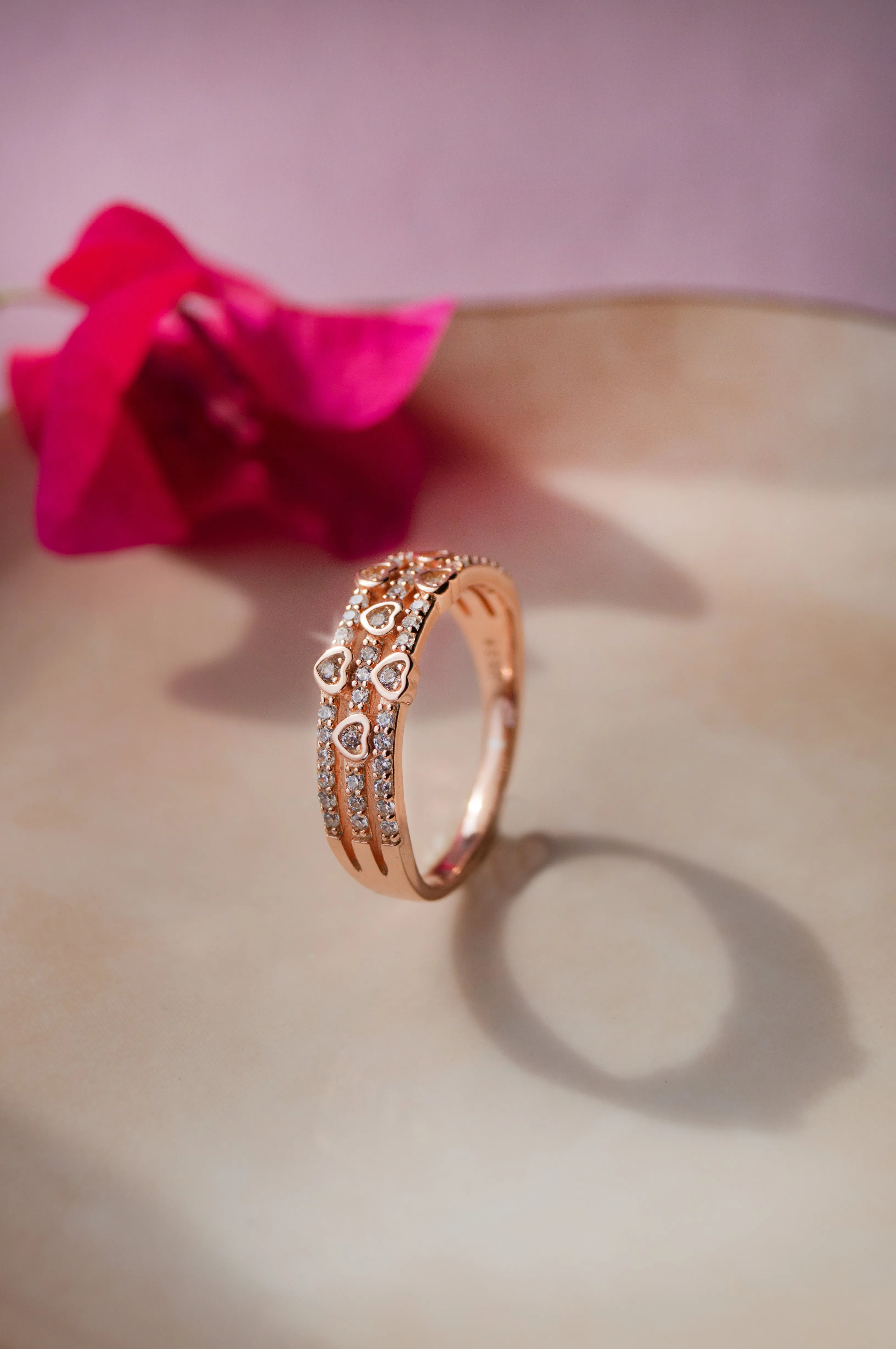 Heart Shower Three Layer Rose Gold Plated Sterling Silver Ring