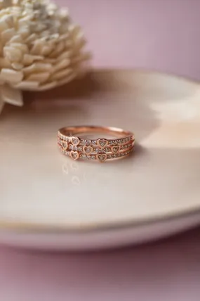 Heart Shower Three Layer Rose Gold Plated Sterling Silver Ring