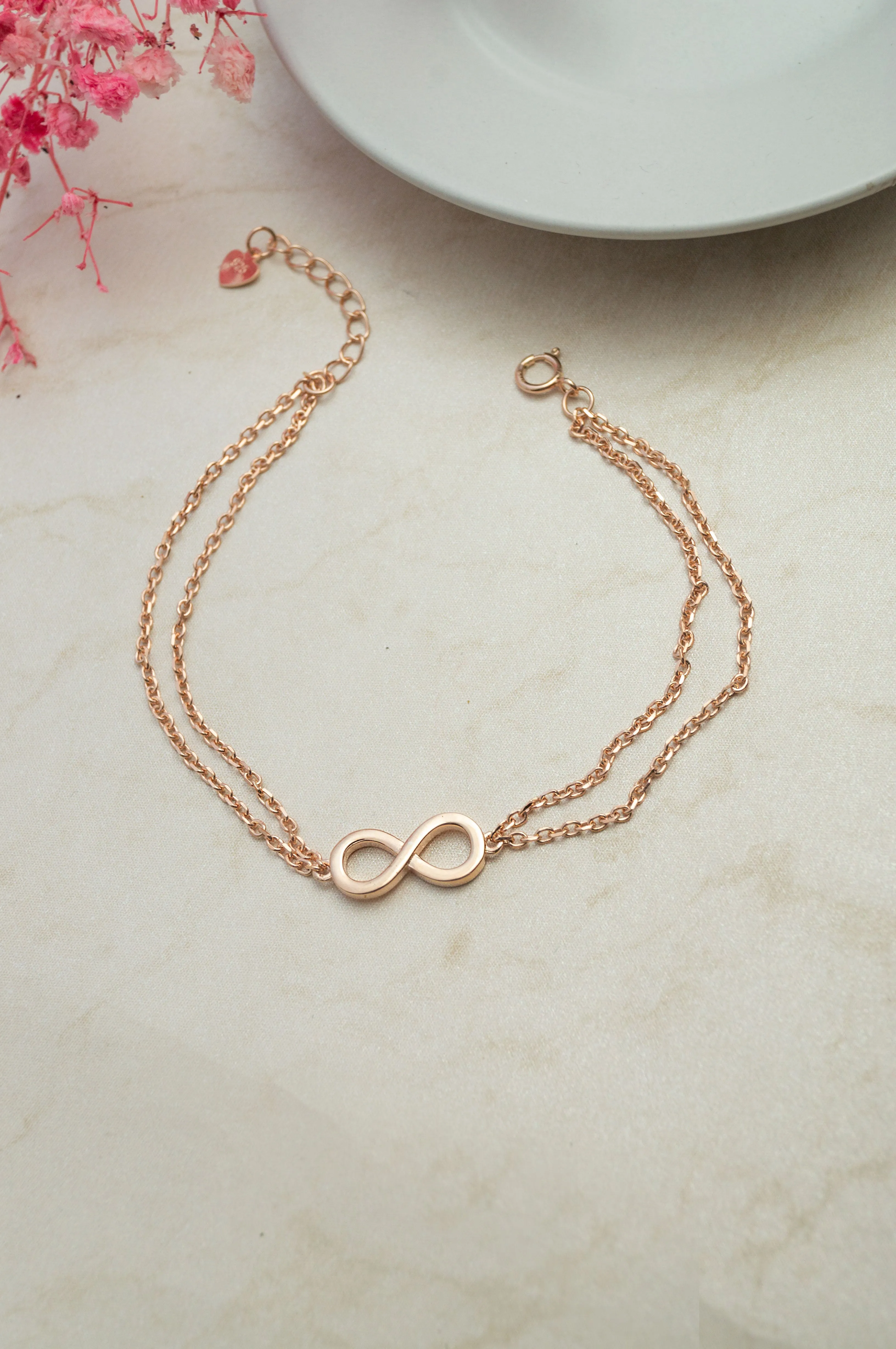 Infinity Connection Rose Gold Plated Sterling Silver Chain Bracelet