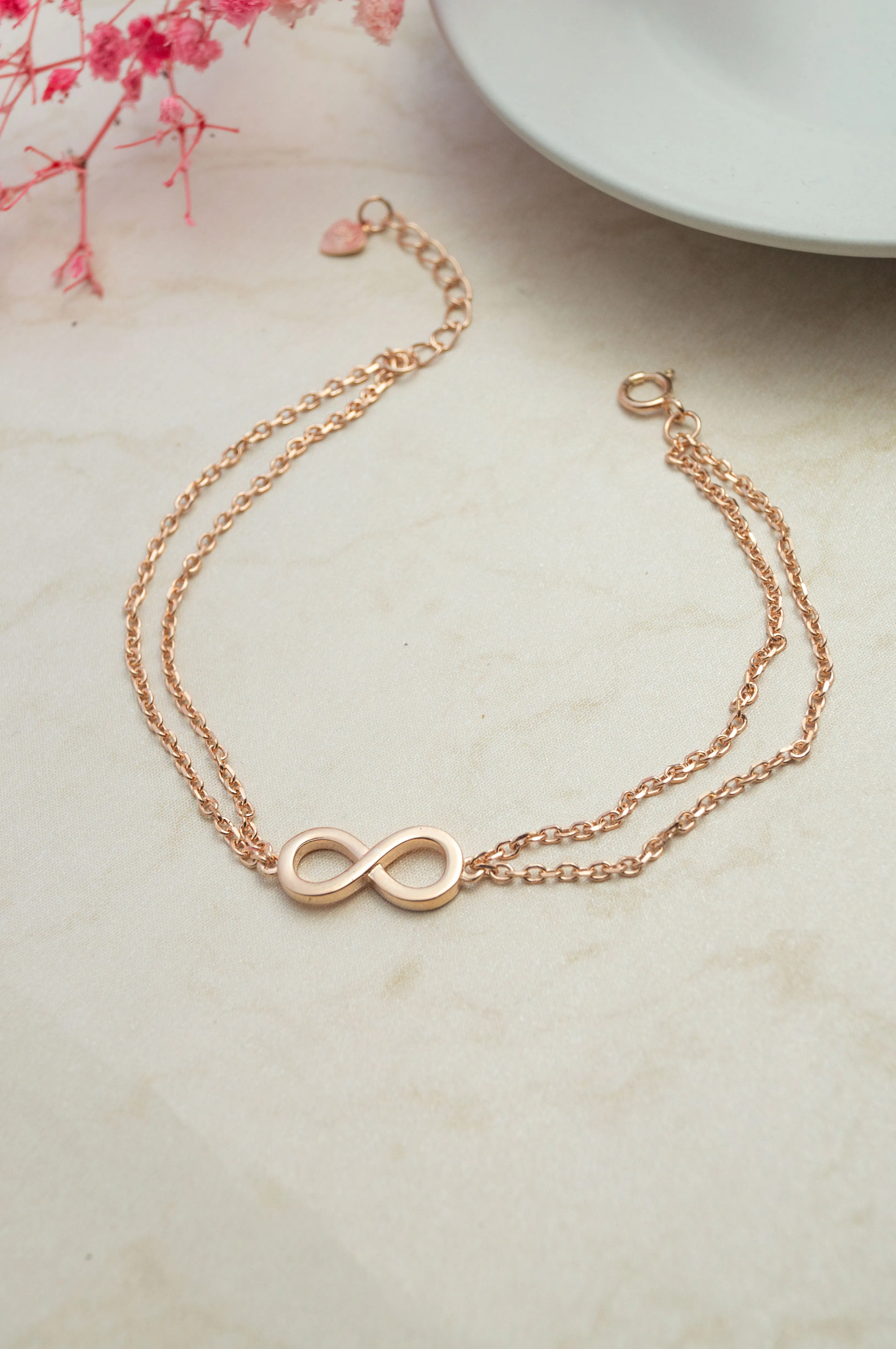 Infinity Connection Rose Gold Plated Sterling Silver Chain Bracelet