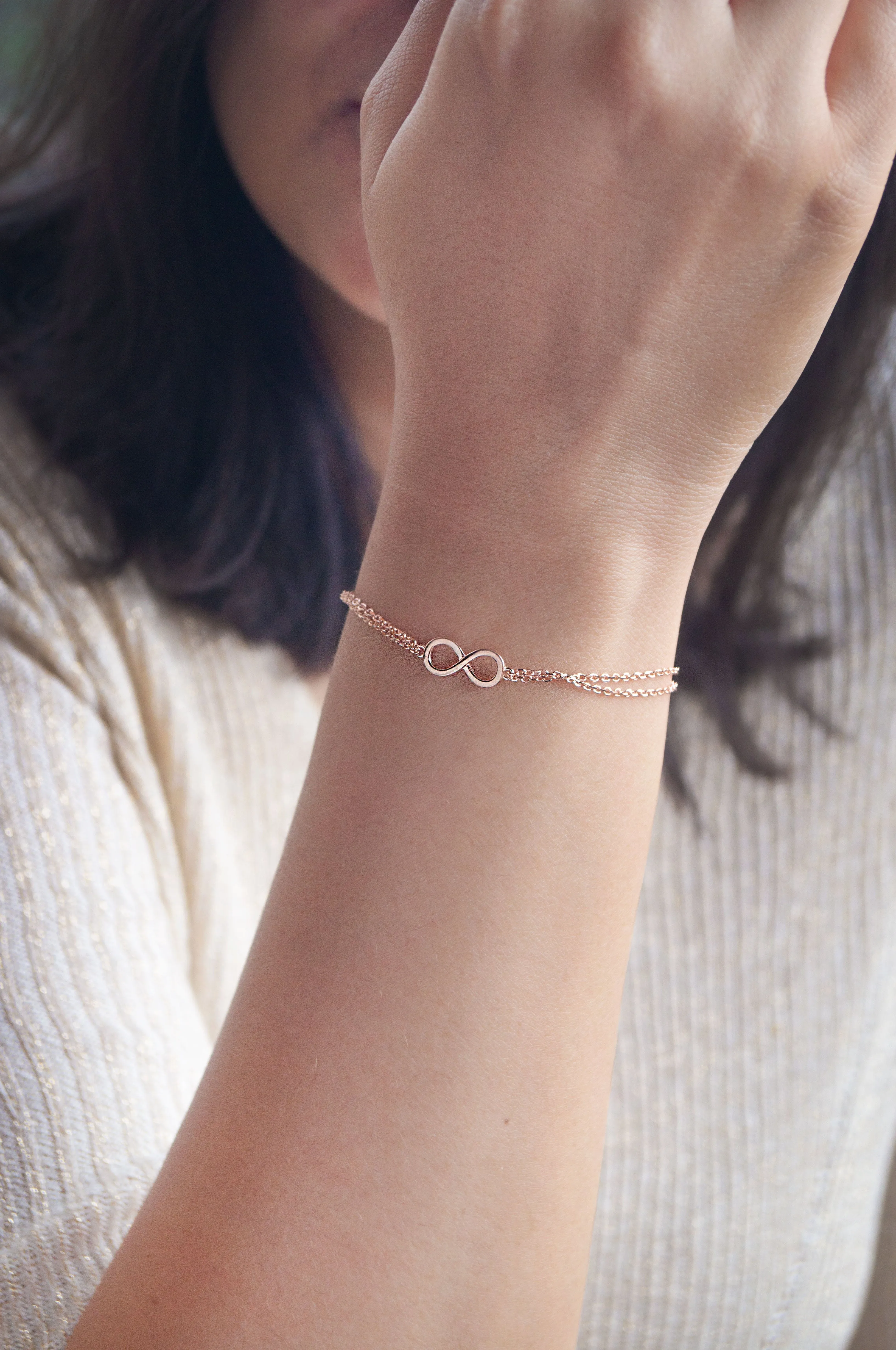 Infinity Connection Rose Gold Plated Sterling Silver Chain Bracelet