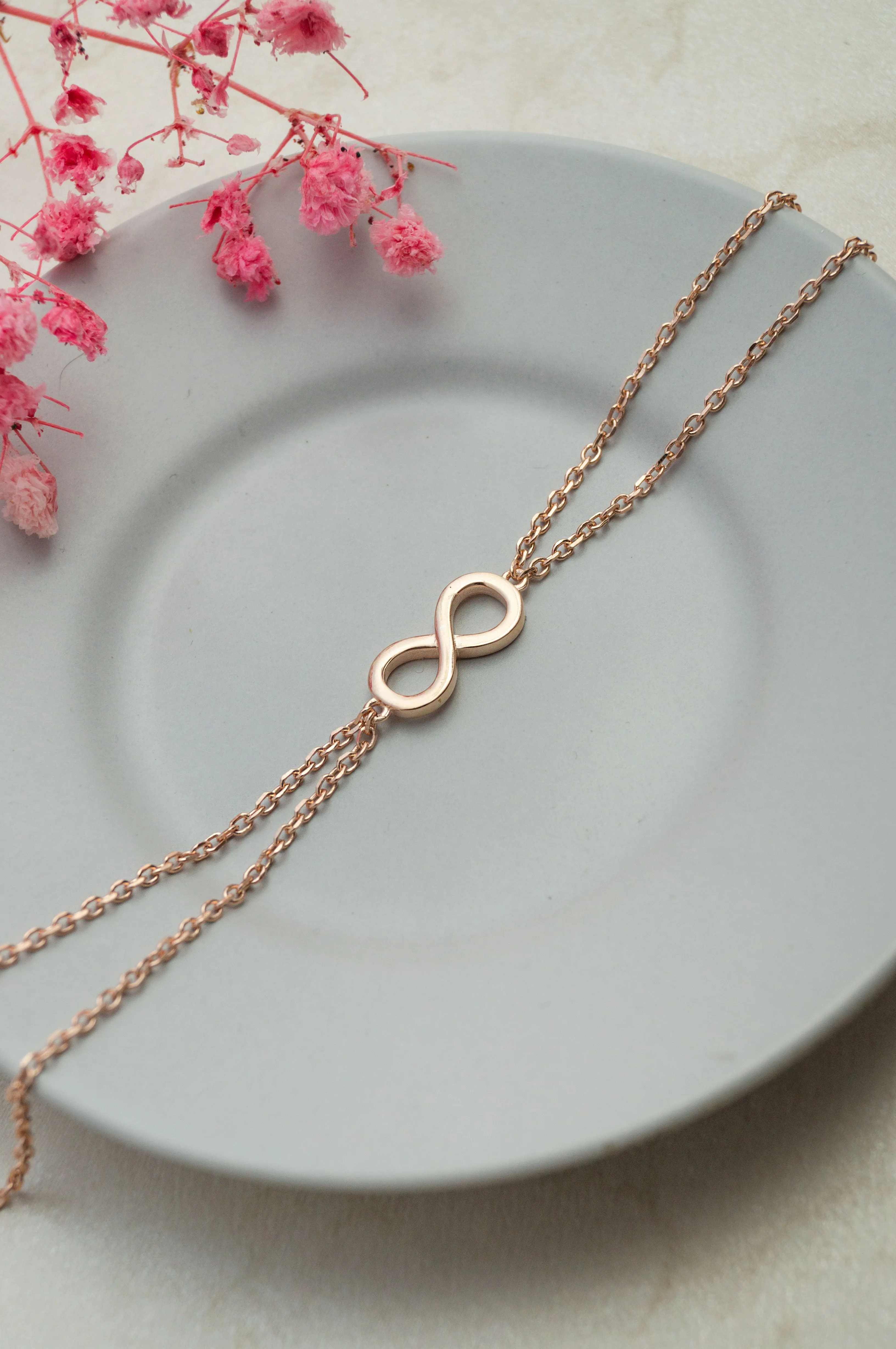 Infinity Connection Rose Gold Plated Sterling Silver Chain Bracelet