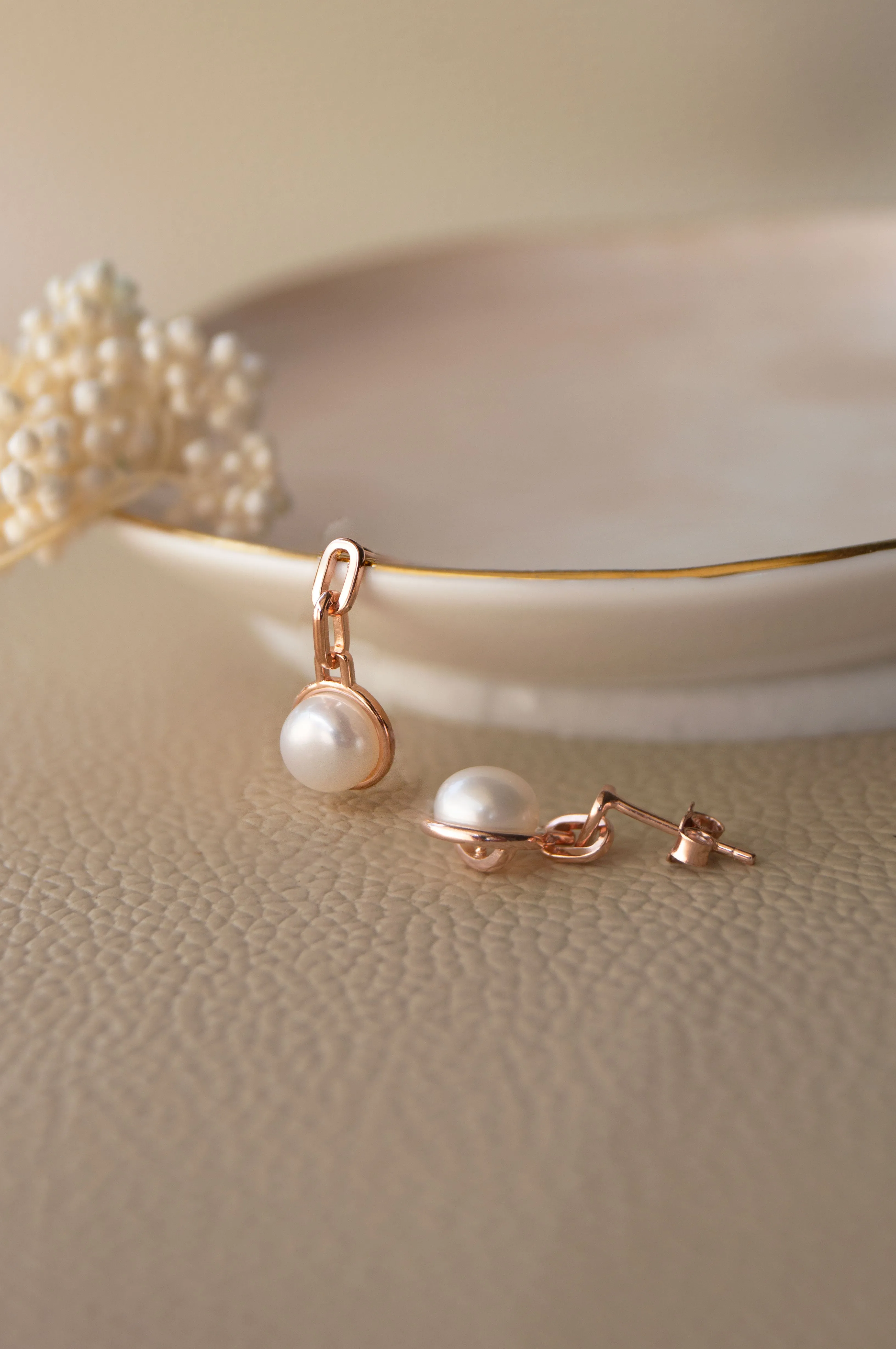 Interlinked Pearl Rose Gold Plated Sterling Silver Stud Earrings