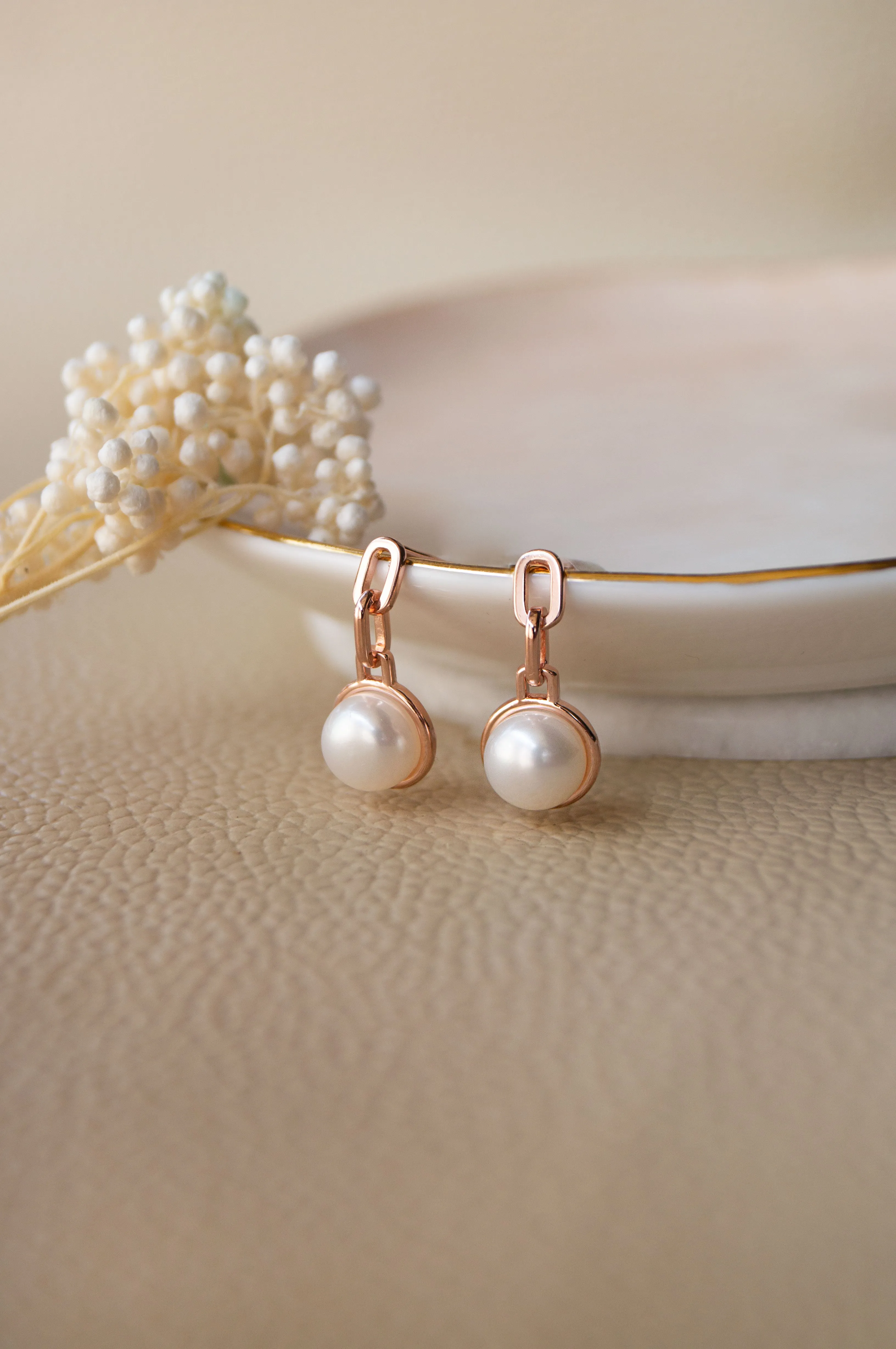 Interlinked Pearl Rose Gold Plated Sterling Silver Stud Earrings