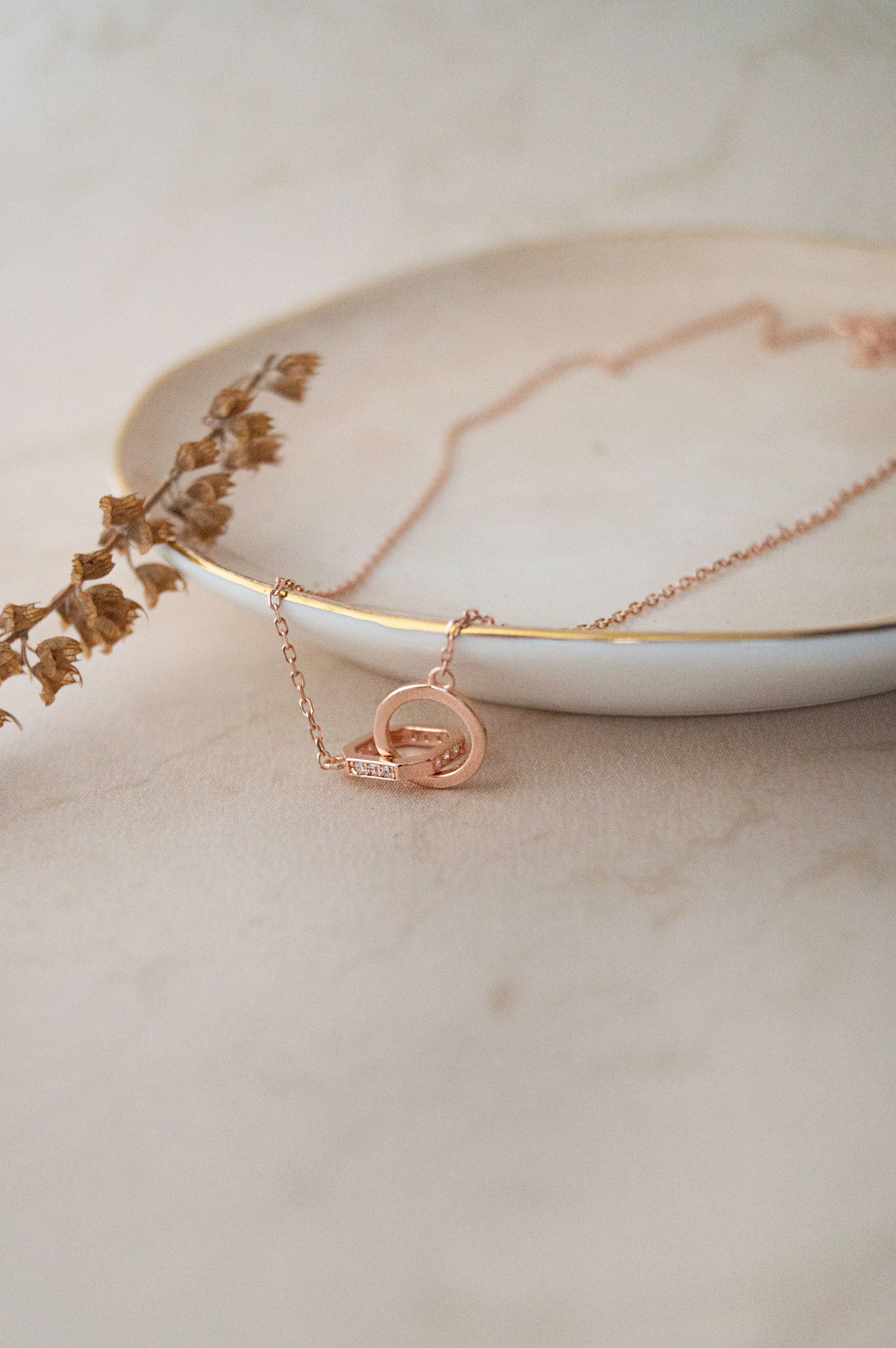 Interlinked With A Spark Rose Gold Plated Sterling Silver Chain Necklace