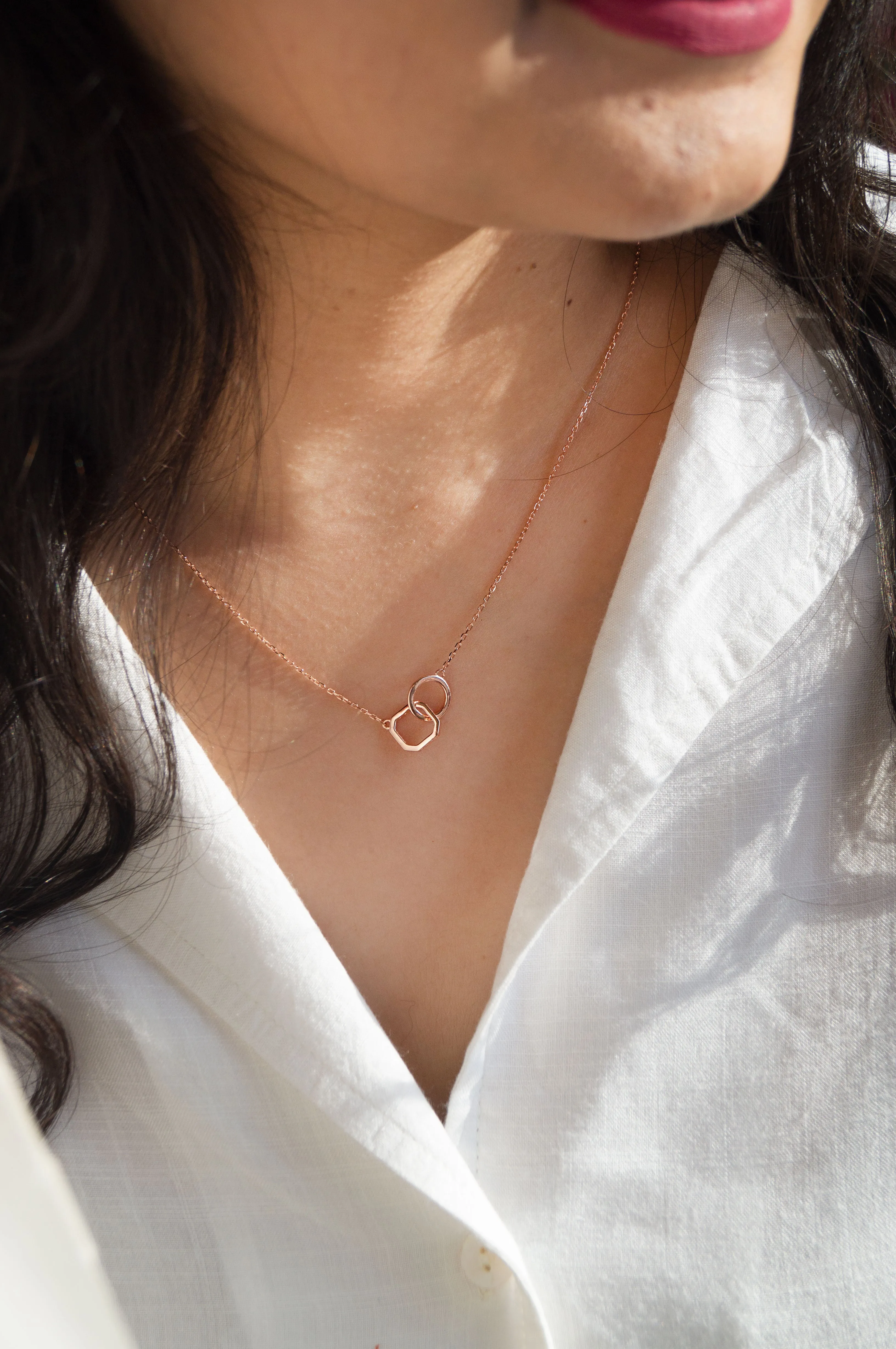 Interlinked With A Spark Rose Gold Plated Sterling Silver Chain Necklace