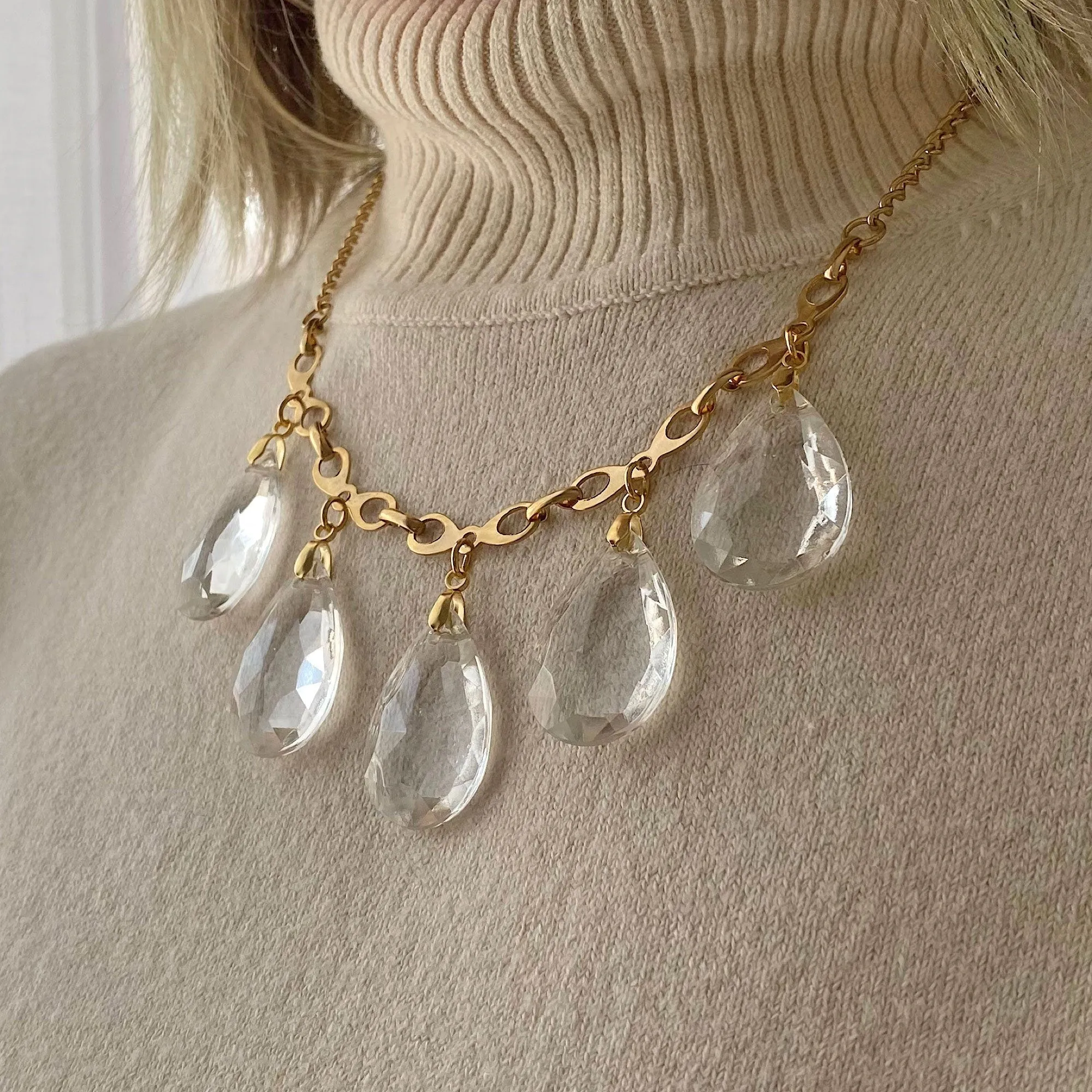 JAQUEN clear crystal and gold necklace