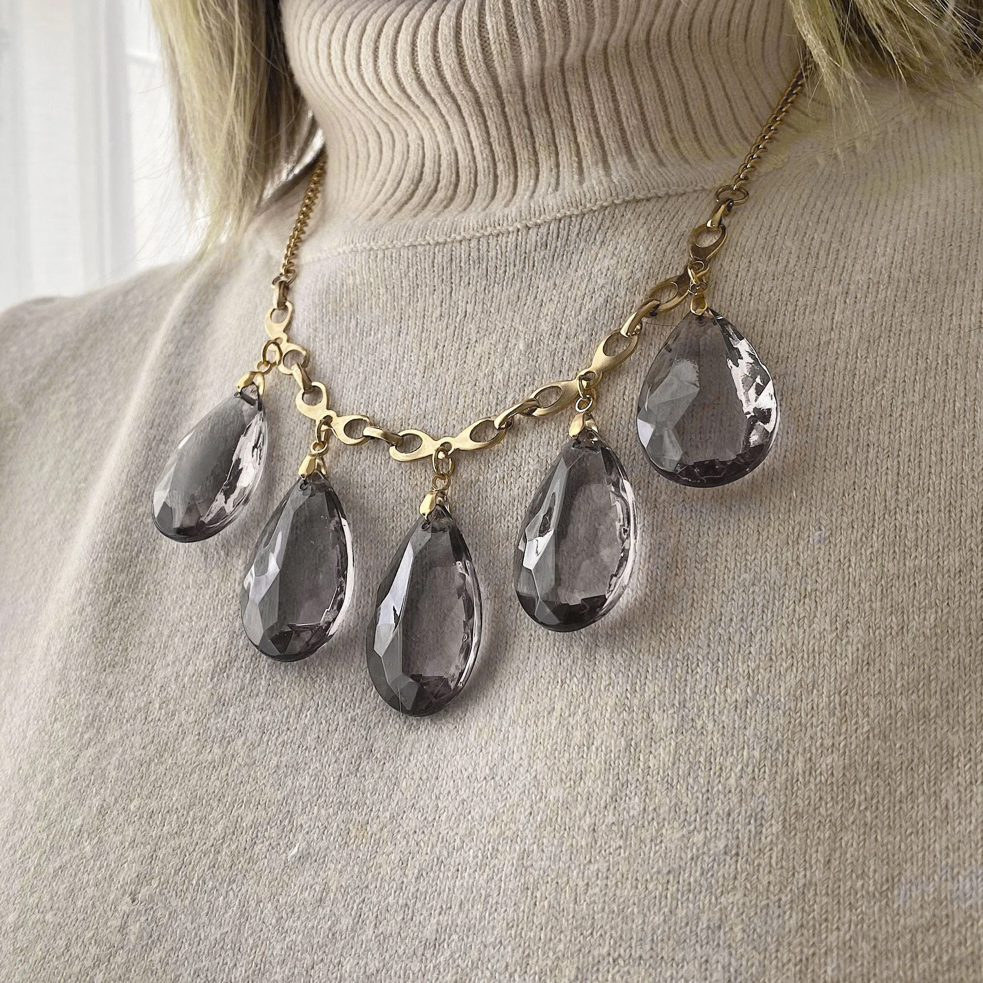 JAQUEN smokey quartz crystal and gold necklace