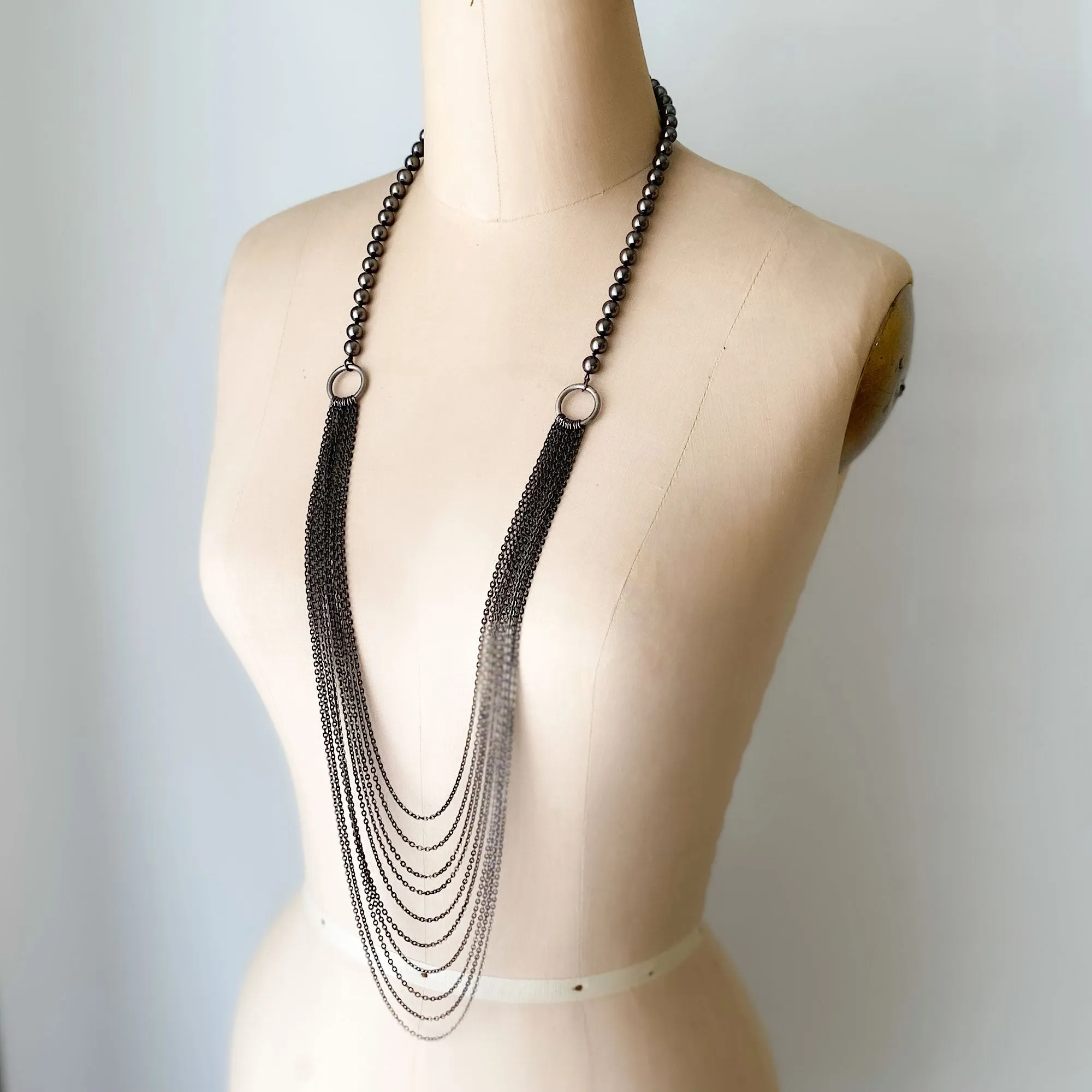 KIDWELL long grey pearl and chain necklace