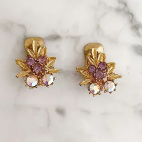 KILLIAN gold leaf rhinestone clip earrings