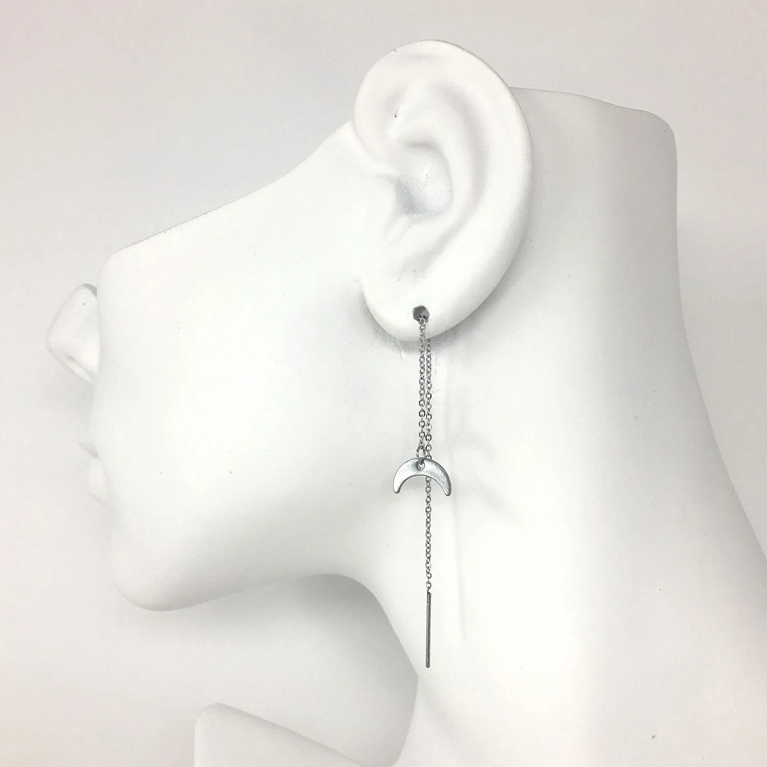 LANELLE silver half moon threader earrings