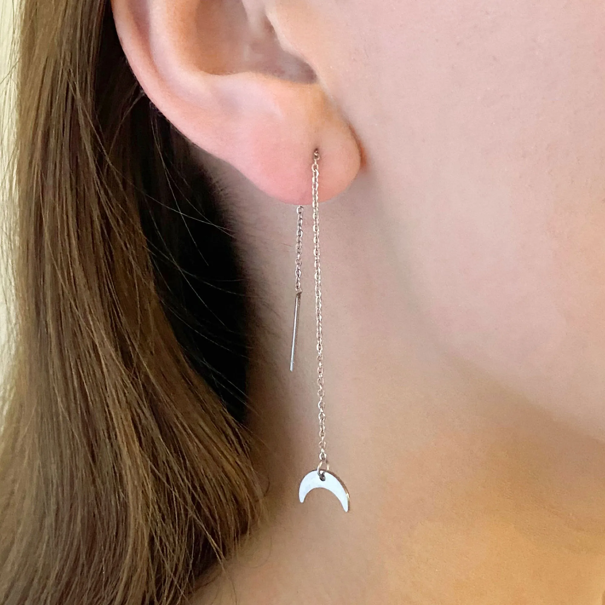 LANELLE silver half moon threader earrings