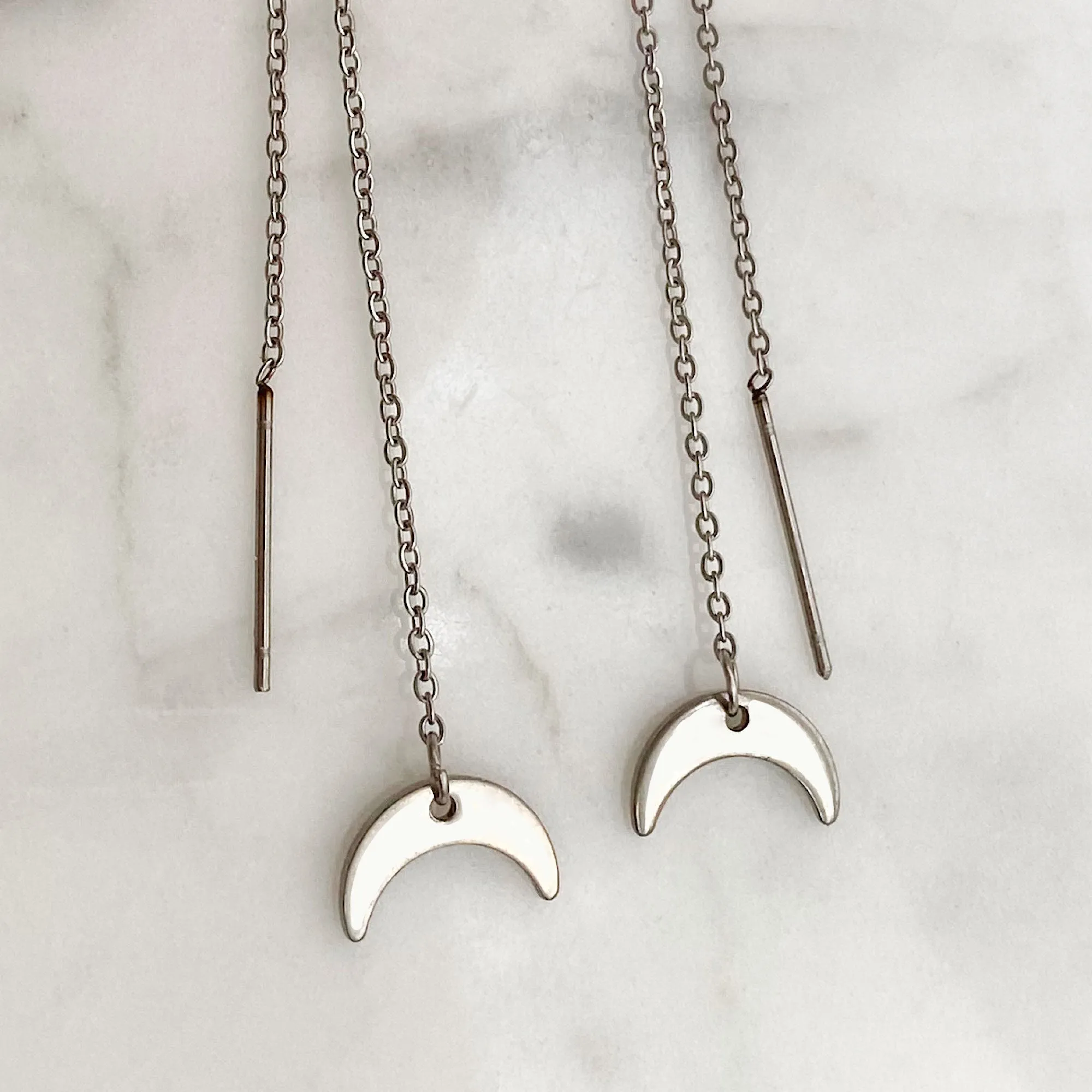 LANELLE silver half moon threader earrings