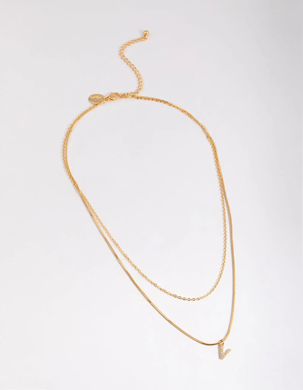 Letter V Gold Plated Layered Diamante Initial Necklace