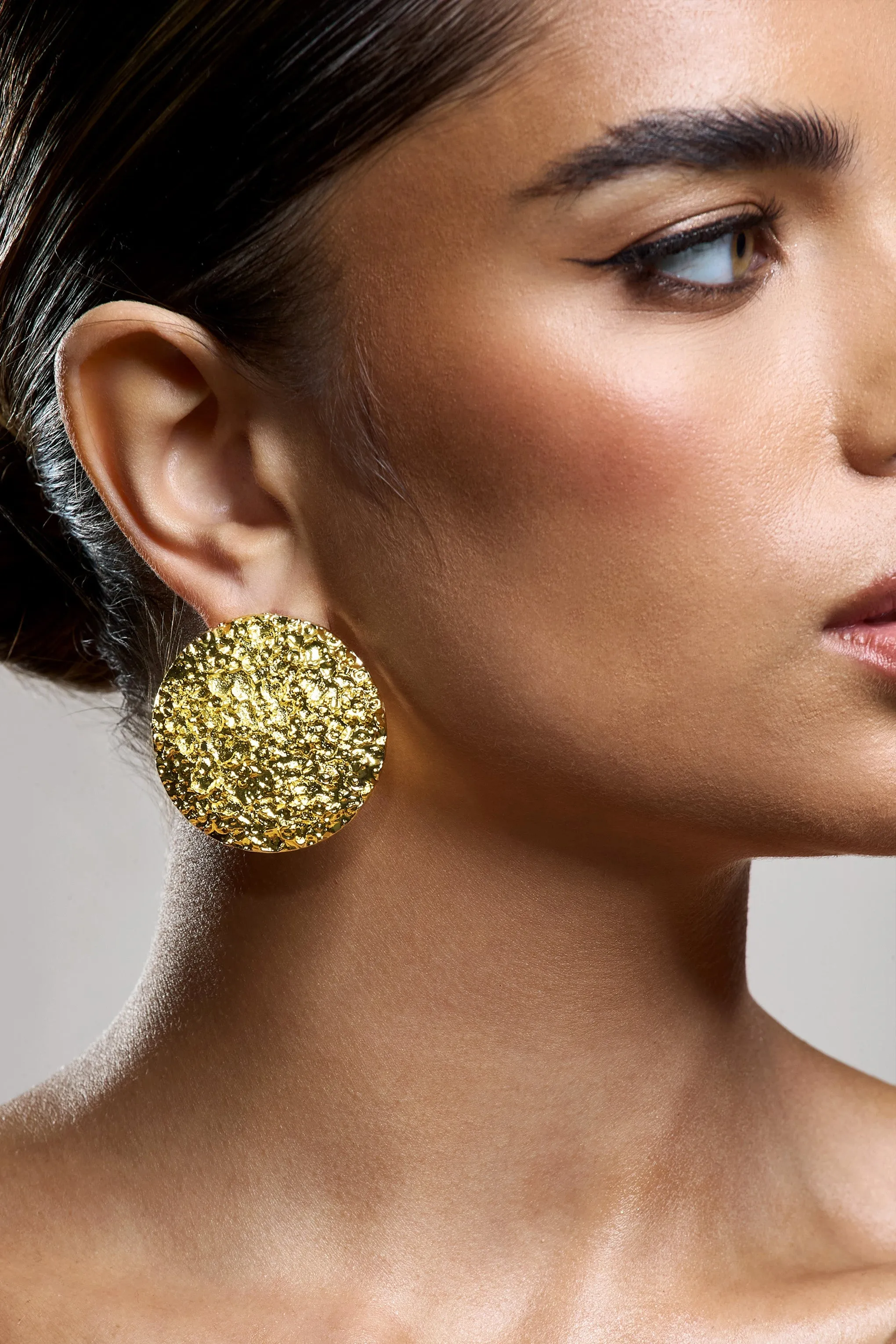 Libra | Gold Textured Disc Earrings