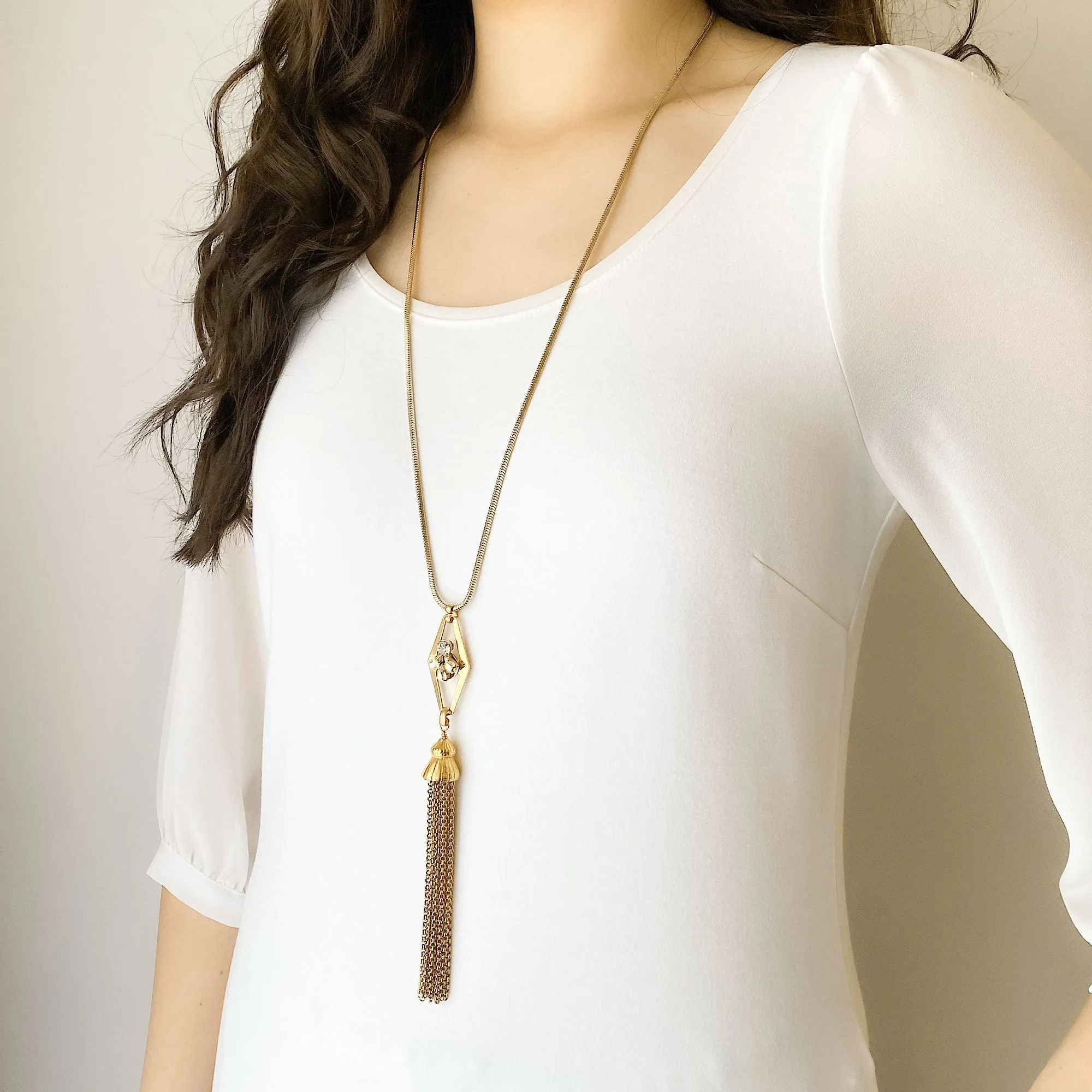 LILY statement gold tassel necklace