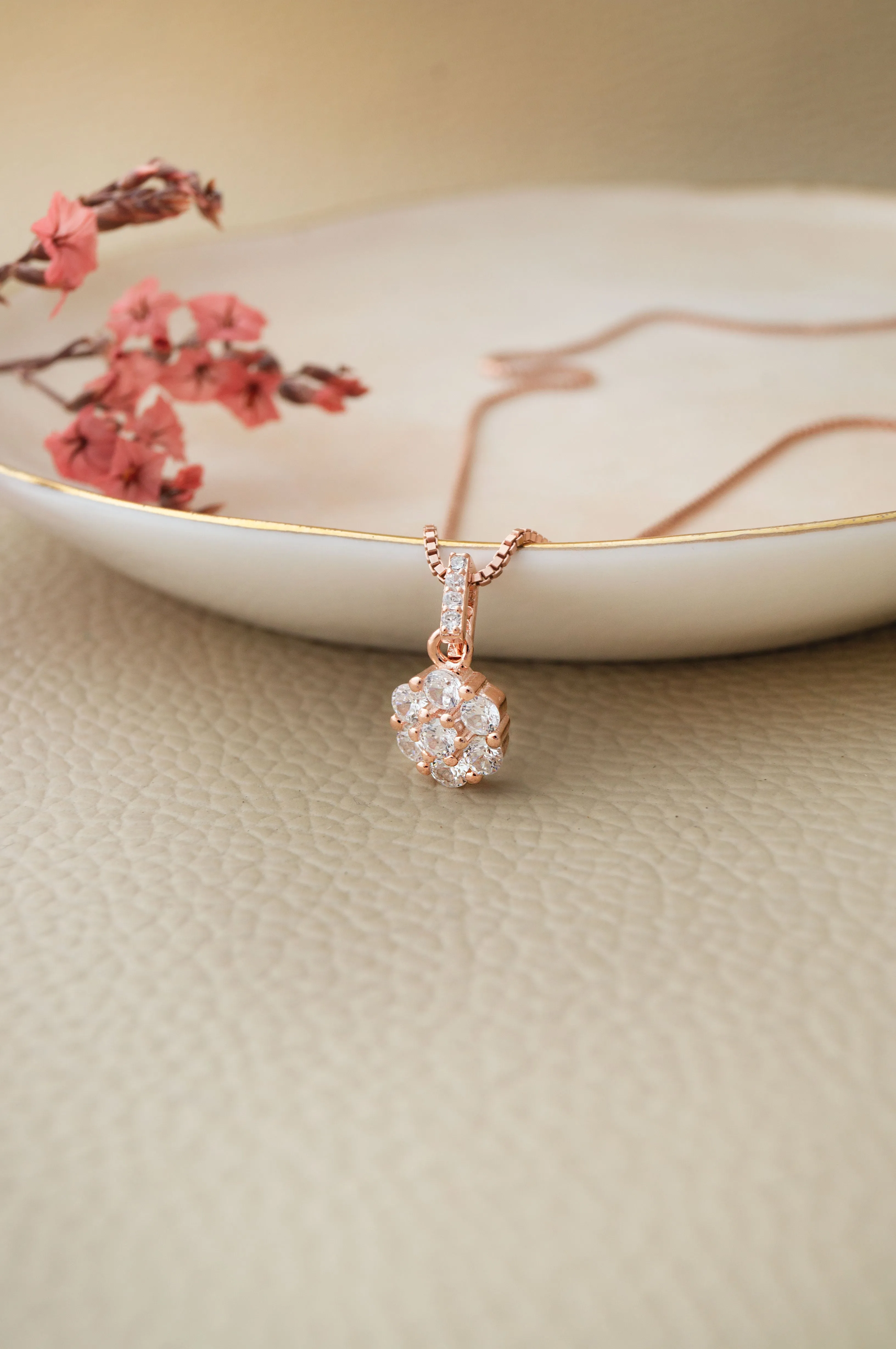 Little Sparkle Cluster Rose Gold Plated Sterling Silver Pendant Set