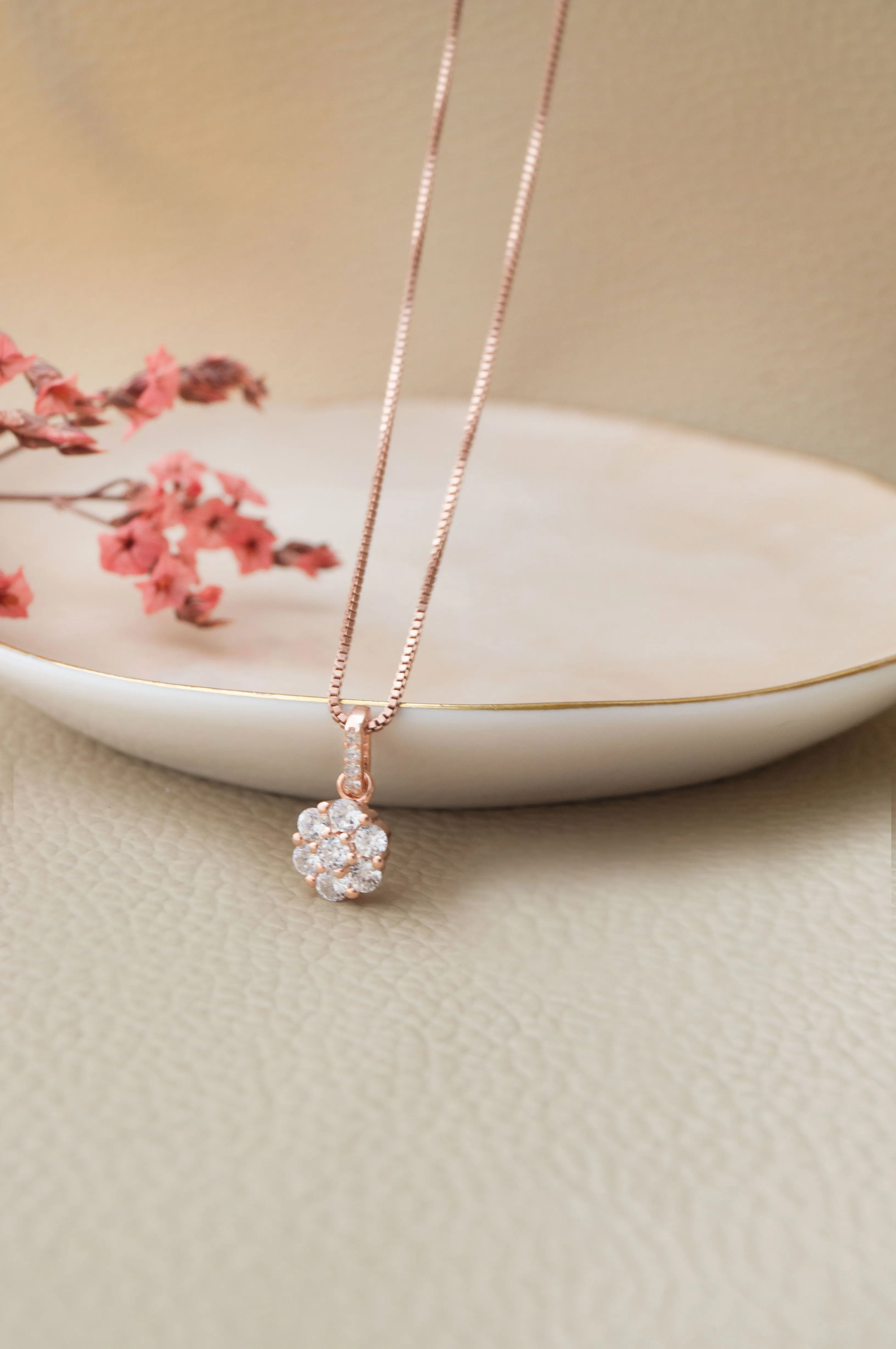 Little Sparkle Cluster Rose Gold Plated Sterling Silver Pendant Set