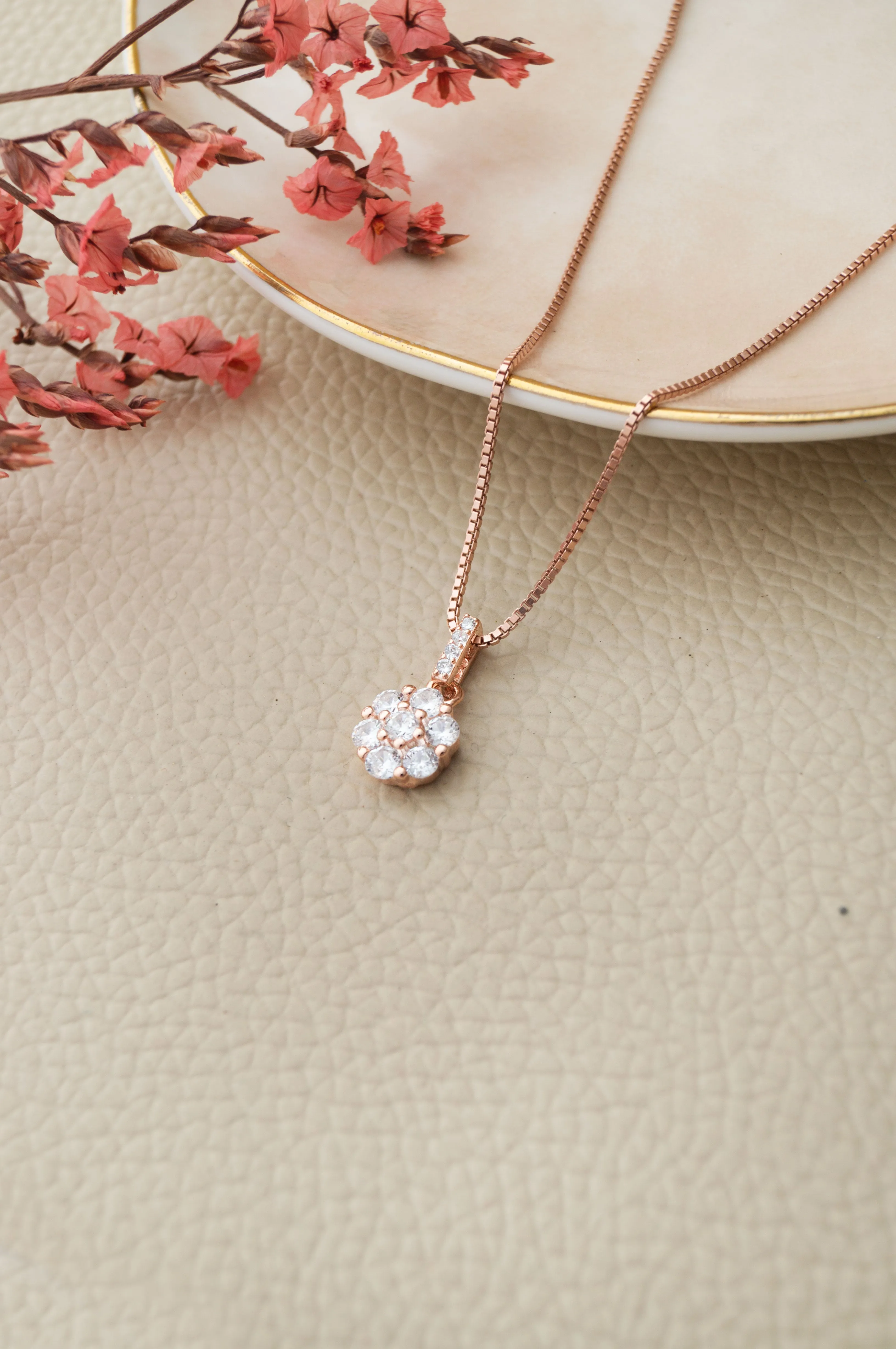 Little Sparkle Cluster Rose Gold Plated Sterling Silver Pendant Set