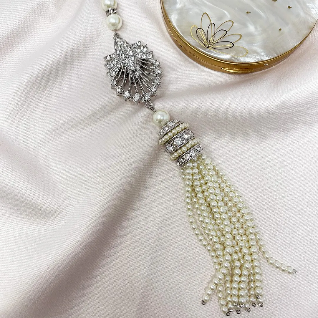 Long Tassel Necklace: Vintage Art Deco Pearl Long Necklace With Tassel