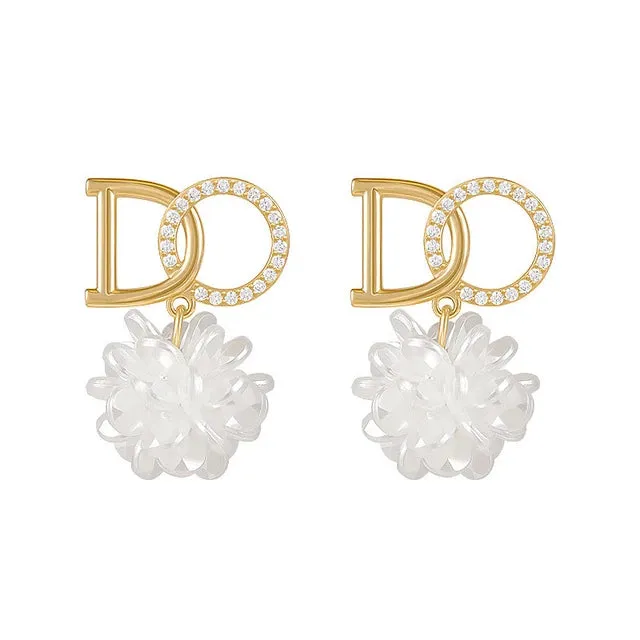 Luxury Zircon Pearl Drop Earrings For Women Girl  Personality Shiny D Letter Earring Fashion Jewelry 3523268