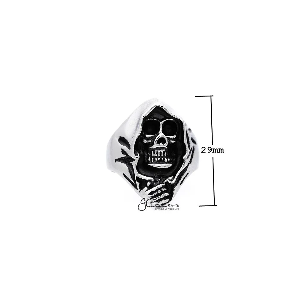 Men's Antiqued Stainless Steel Grimm Ripper Skeleton Skull Casting Rings