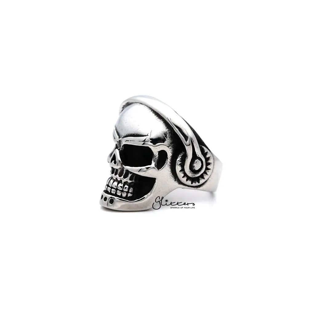 Men's Stainless Steel Skull Head with Headphone Casting Rings