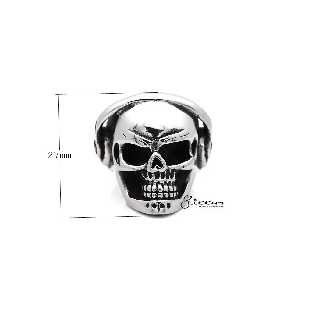 Men's Stainless Steel Skull Head with Headphone Casting Rings