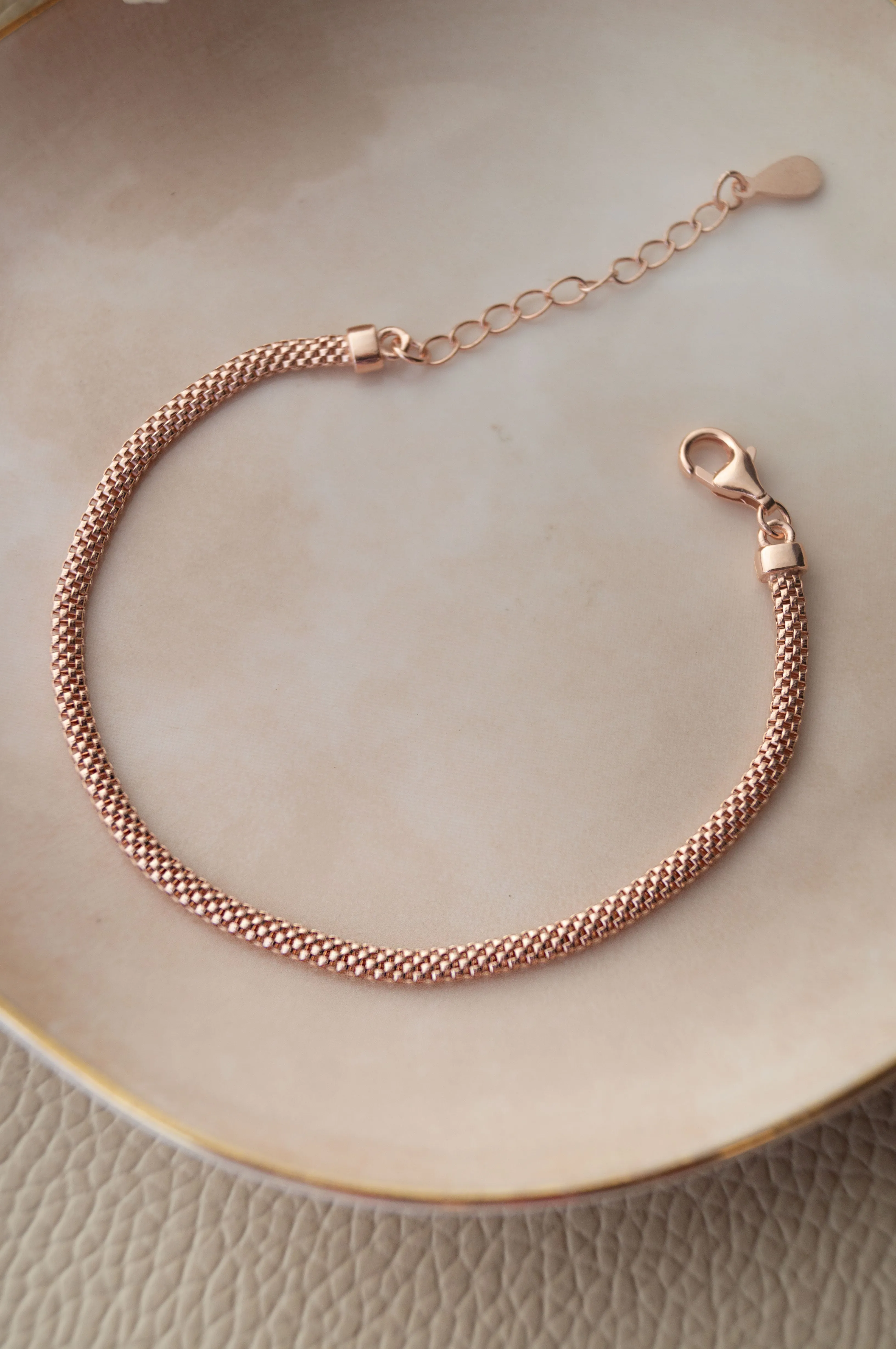 Mesh Chain Classic Rose Gold Plated Sterling Silver Chain Bracelet