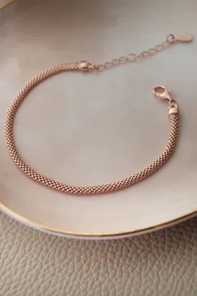 Mesh Chain Classic Rose Gold Plated Sterling Silver Chain Bracelet