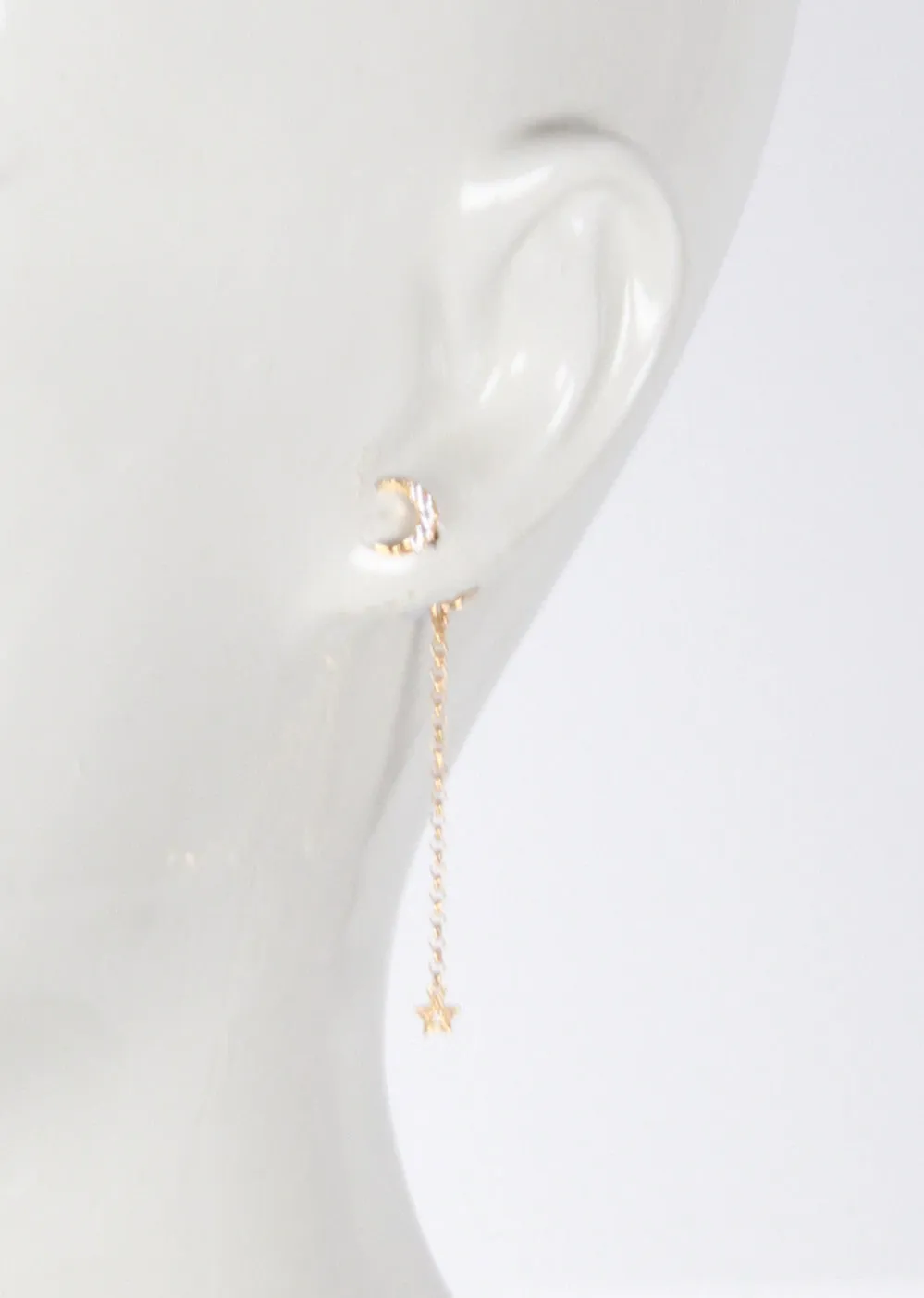 Mini Moon Stud With Mini Star Charm (single)